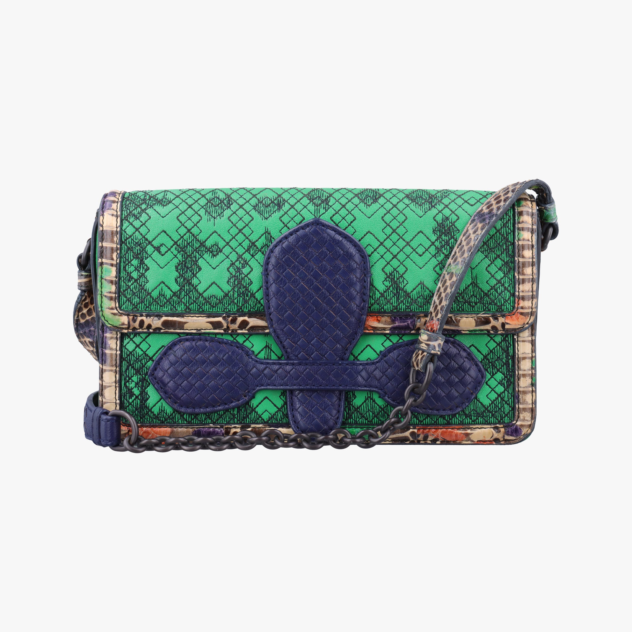 Vintage Bottega Veneta intrecciato Green Leather x Snake skin  shoulderbag | stylenewstar