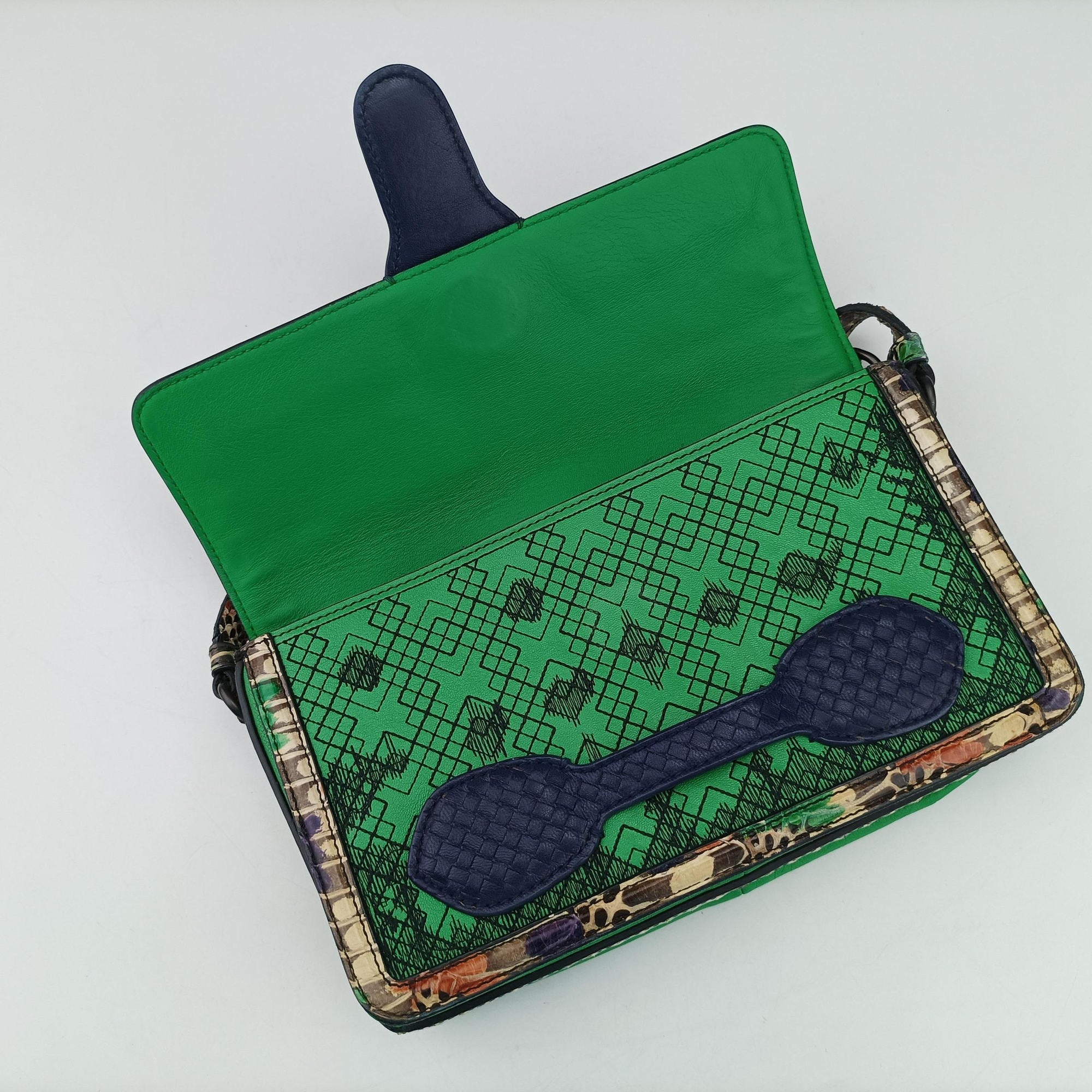 Vintage Bottega Veneta intrecciato Green Leather x Snake skin  shoulderbag | stylenewstar