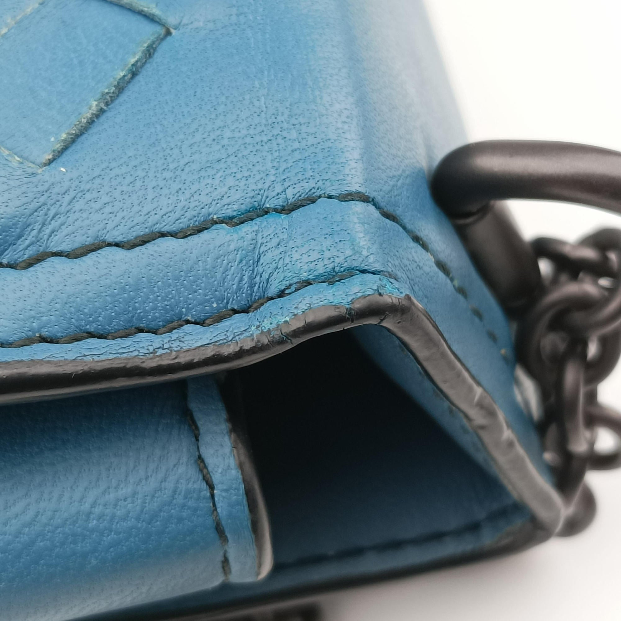 Pre-owned Bottega Veneta Intrecciato Runaway Blue lambskin  shoulderbag | stylenewstar