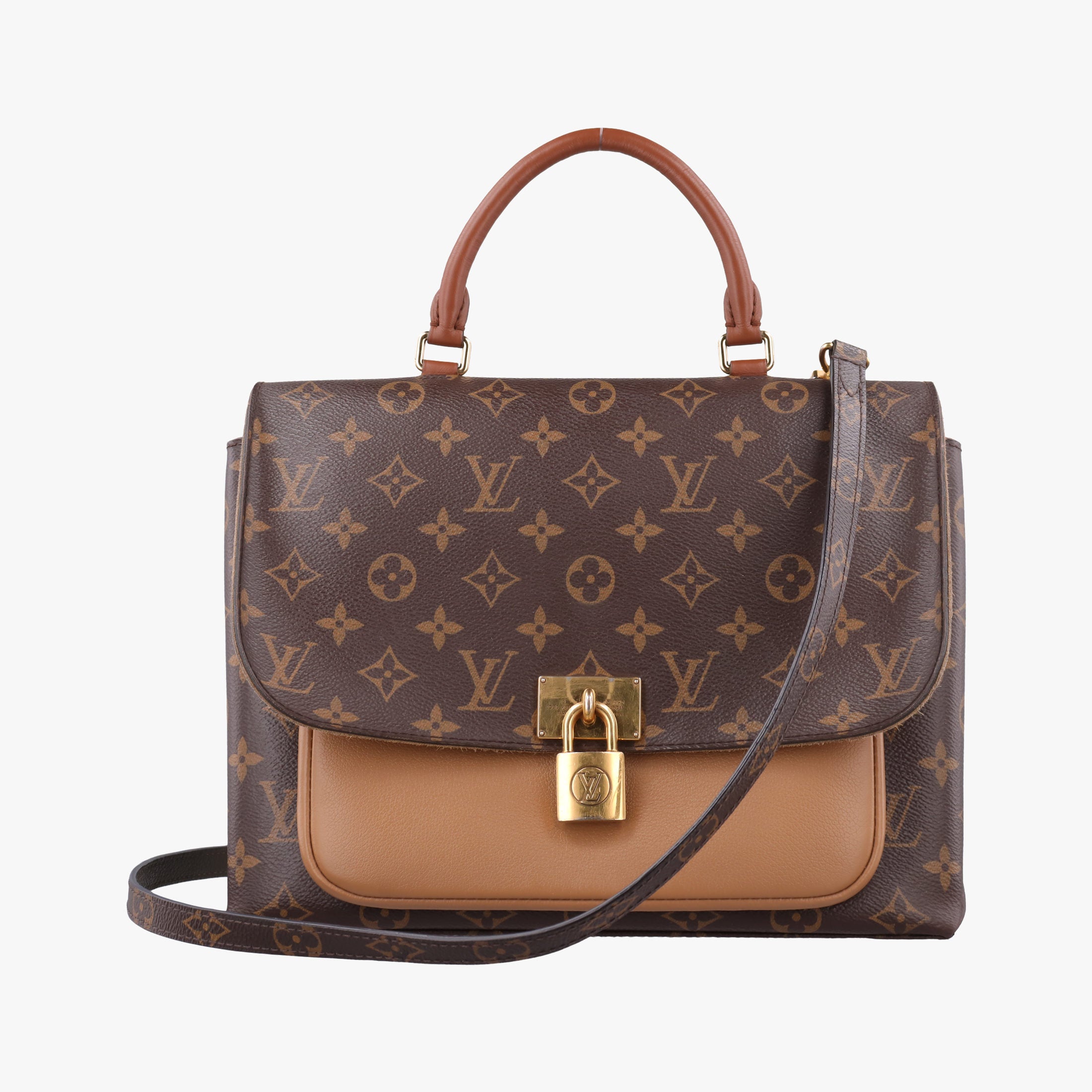 Pre-owned Louis Vuitton MARIGNAN brown×SESAME Monogram Canvas×calf leather M44259 shoulderbag | stylenewstar