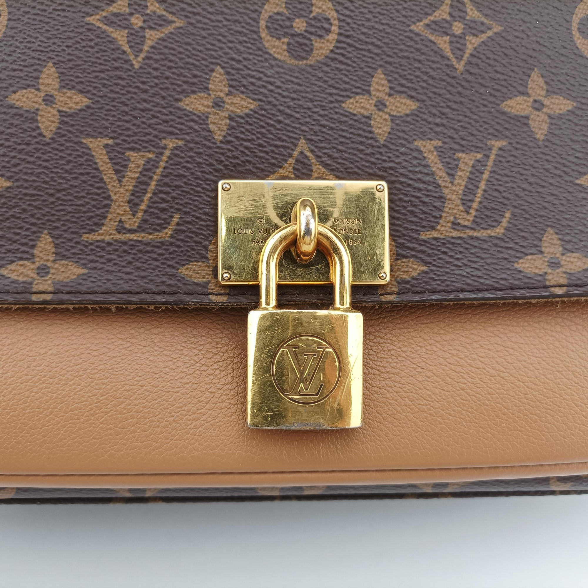 Pre-owned Louis Vuitton MARIGNAN brown×SESAME Monogram Canvas×calf leather M44259 shoulderbag | stylenewstar