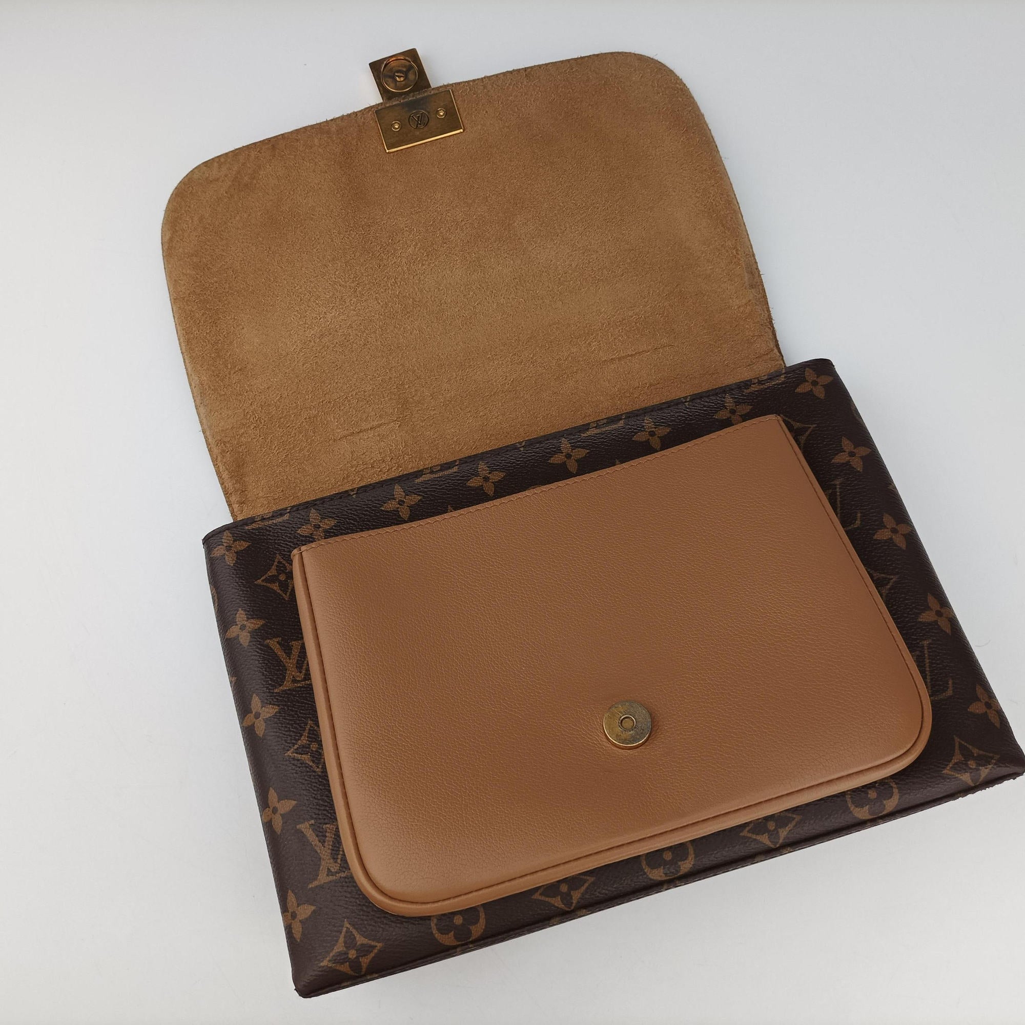 Pre-owned Louis Vuitton MARIGNAN brown×SESAME Monogram Canvas×calf leather M44259 shoulderbag | stylenewstar