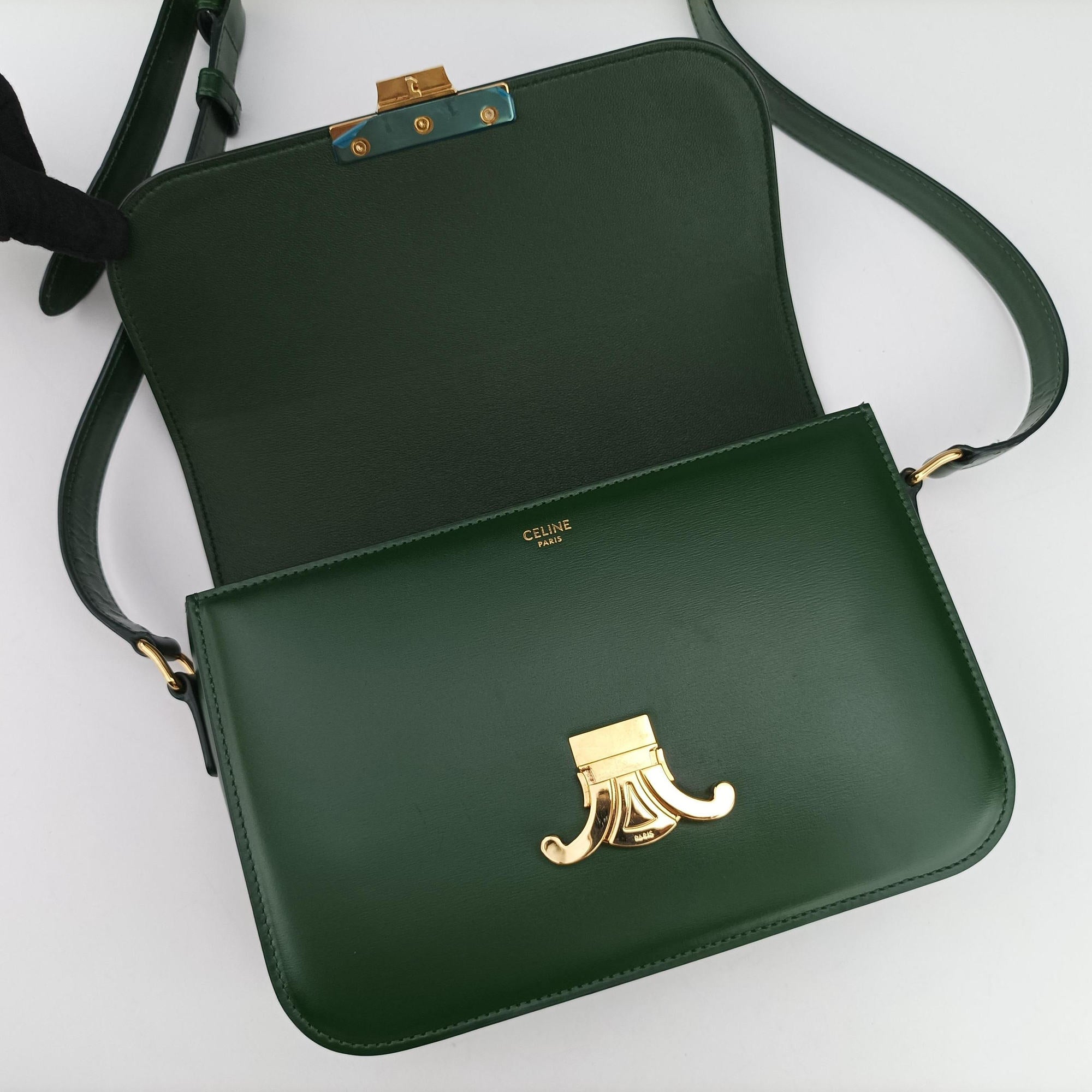 Secondhand Celine Triomphe Green Leather  shoulderbag | stylenewstar