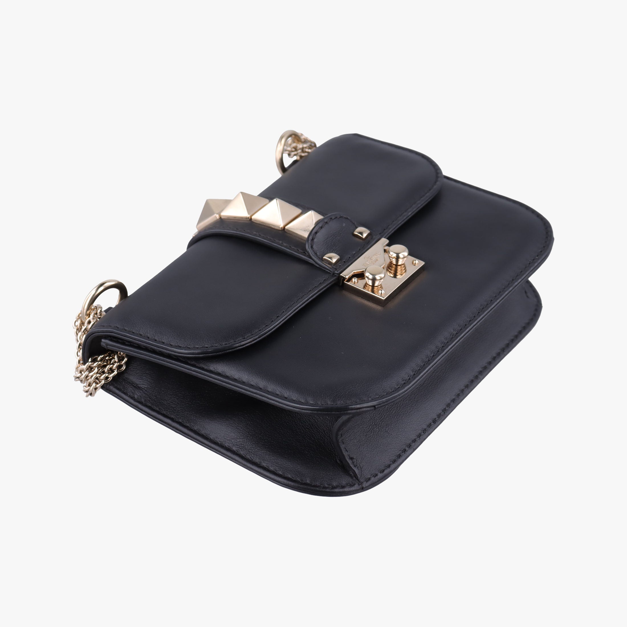 Pre-owned Valentino Rockstud Glam Lock Black Leather  shoulderbag | stylenewstar