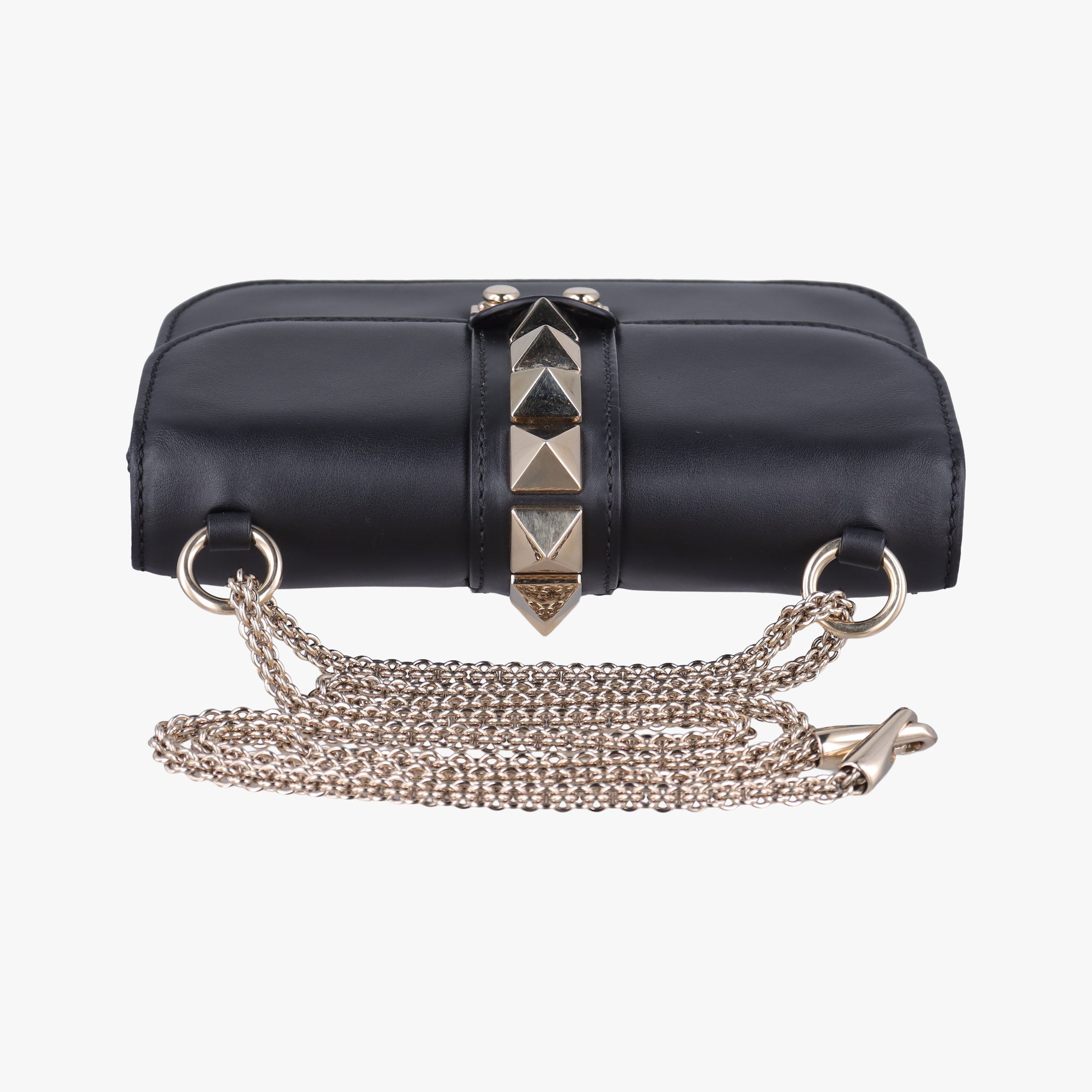 Pre-owned Valentino Rockstud Glam Lock Black Leather  shoulderbag | stylenewstar