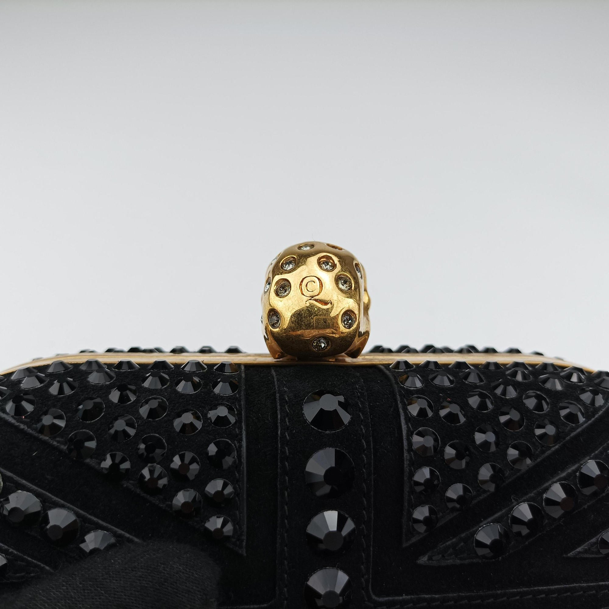 Pre-owned Alexander McQueen Studded Britannia Skull Box Black suede  clutchbag | stylenewstar