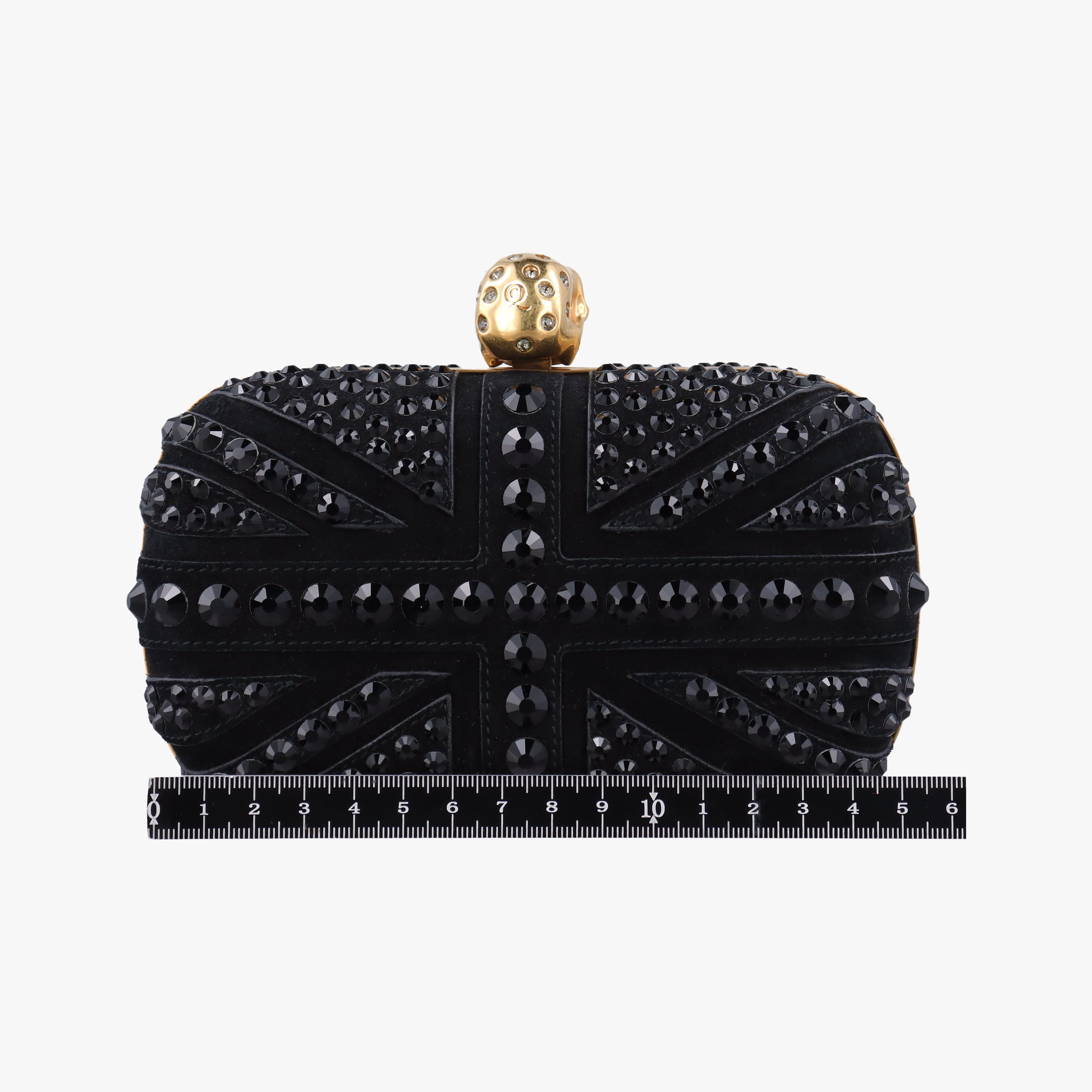 Pre-owned Alexander McQueen Studded Britannia Skull Box Black suede  clutchbag | stylenewstar