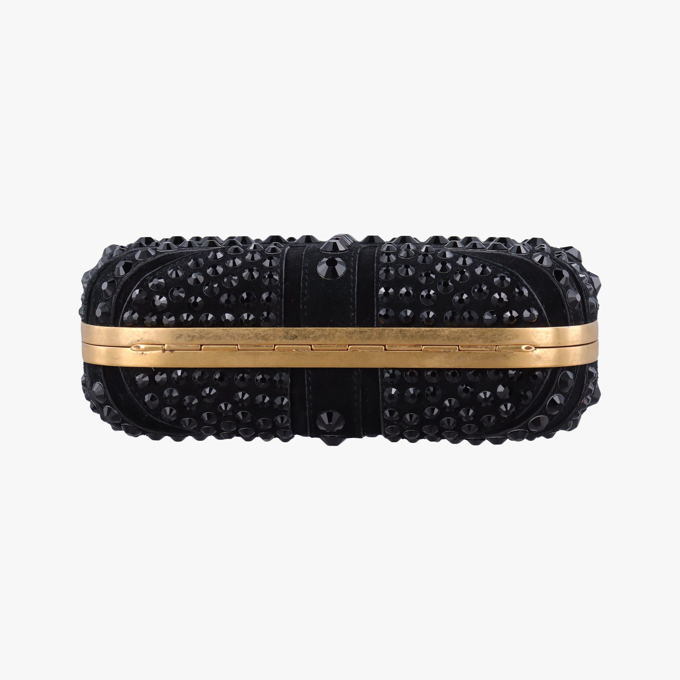Pre-owned Alexander McQueen Studded Britannia Skull Box Black suede  clutchbag | stylenewstar