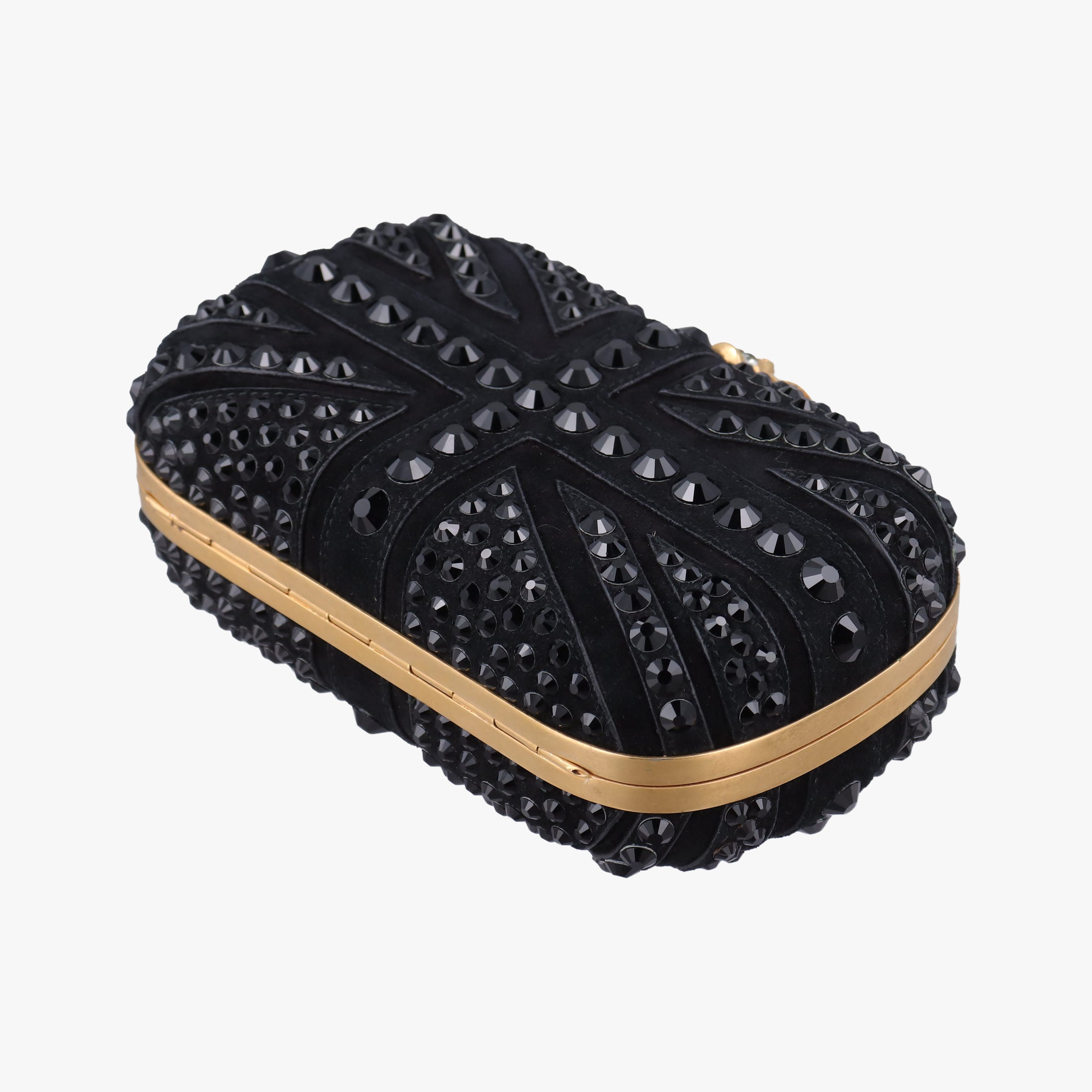 Pre-owned Alexander McQueen Studded Britannia Skull Box Black suede  clutchbag | stylenewstar