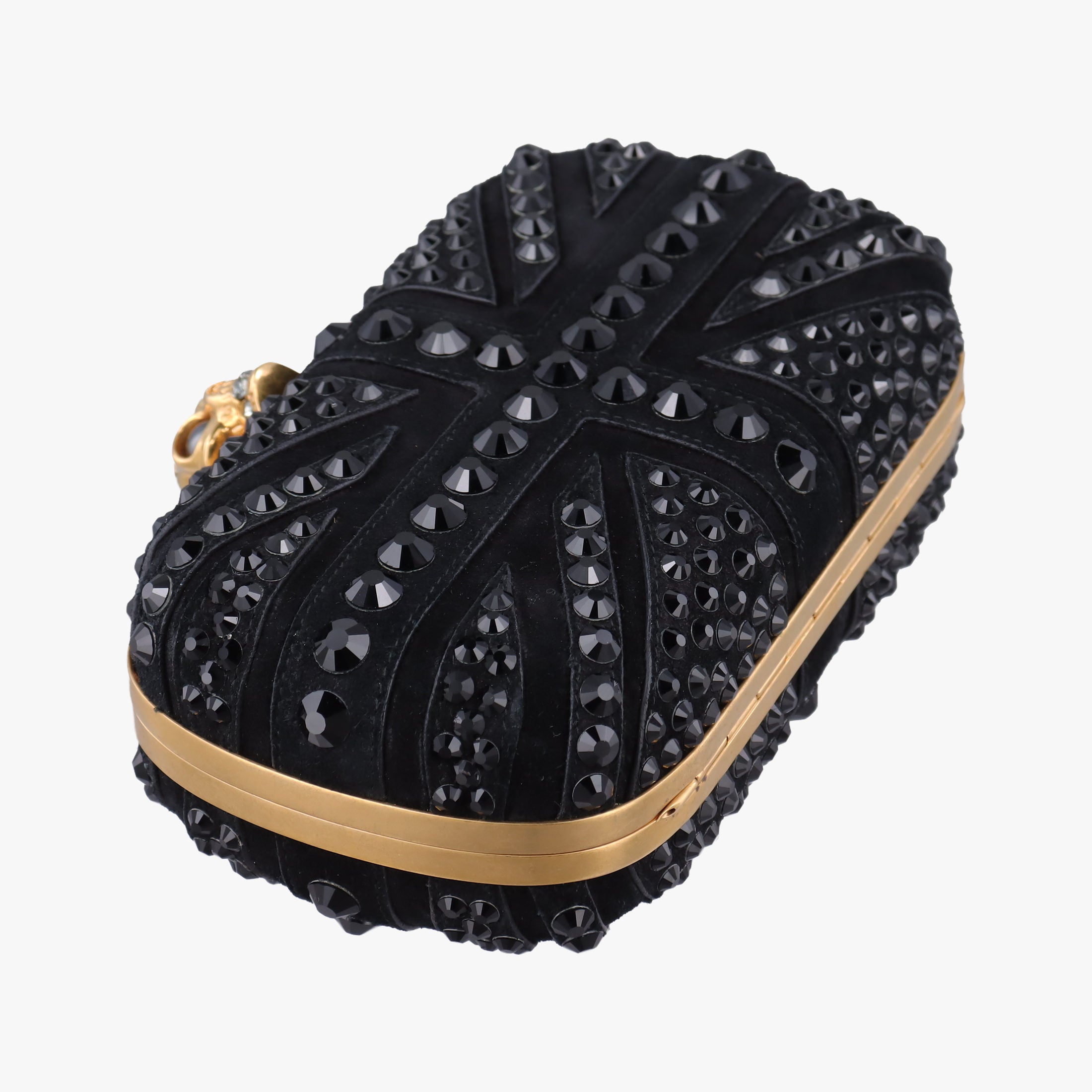 Pre-owned Alexander McQueen Studded Britannia Skull Box Black suede  clutchbag | stylenewstar