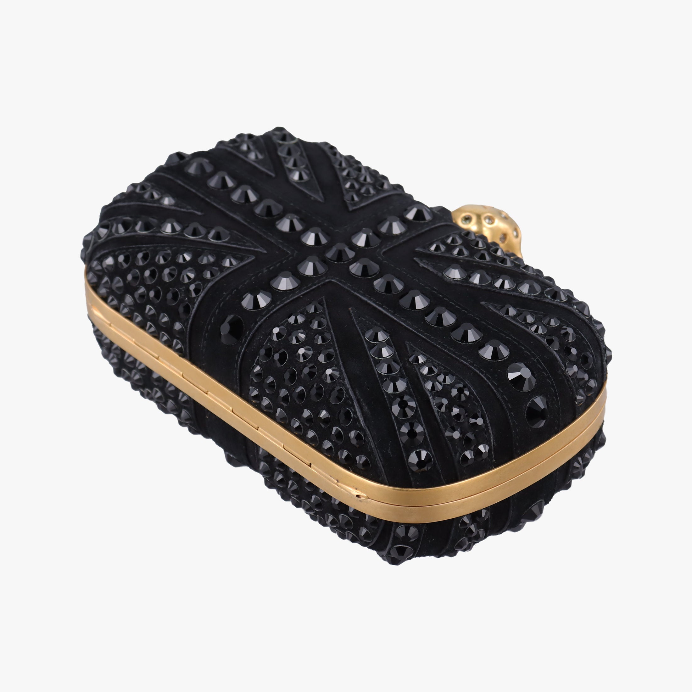 Pre-owned Alexander McQueen Studded Britannia Skull Box Black suede  clutchbag | stylenewstar
