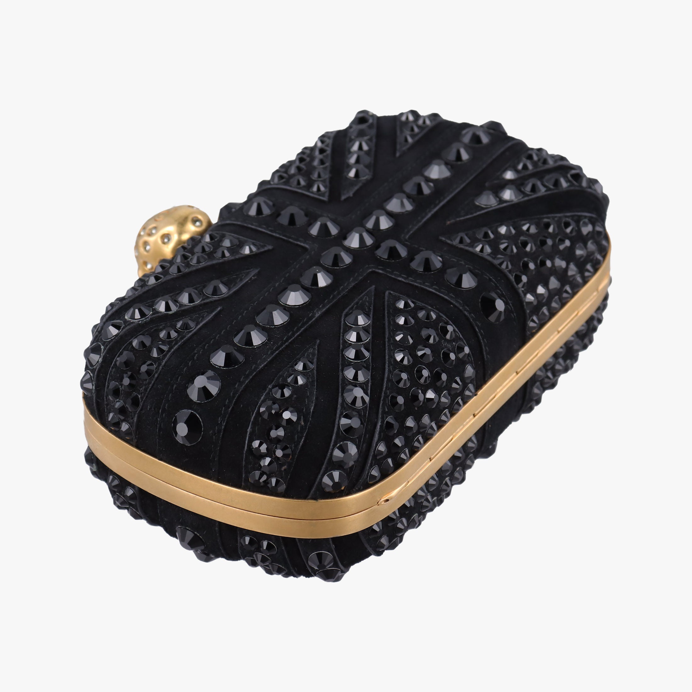 Pre-owned Alexander McQueen Studded Britannia Skull Box Black suede  clutchbag | stylenewstar