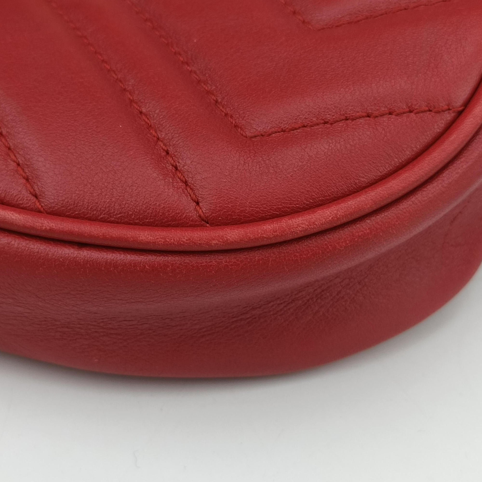 Pre-owned Gucci GG Marmont Red Leather 476434 bum bag/waist bag | stylenewstar