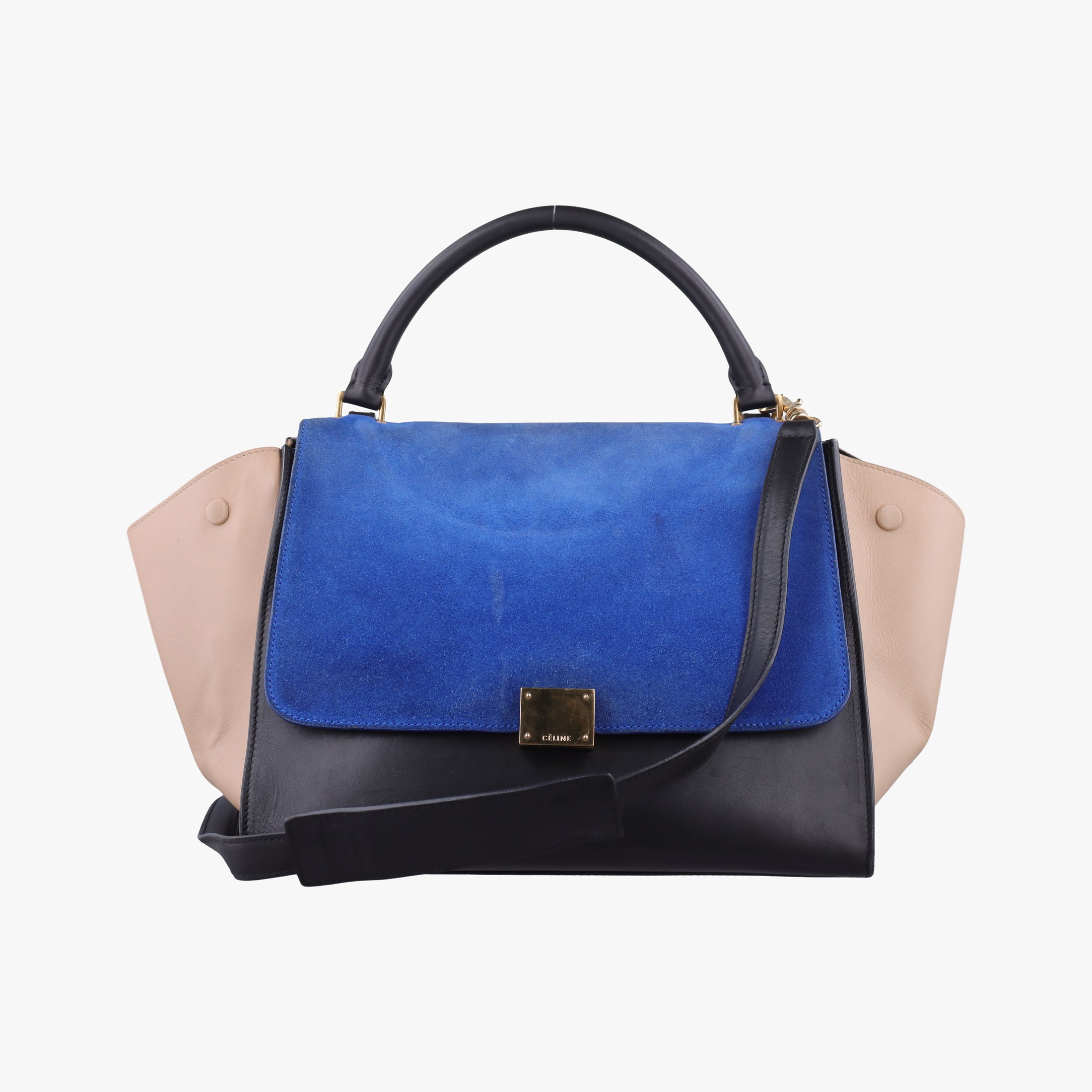 Vintage Celine Trapeze Blue ×beige ×Black Suede × leather  shoulderbag | stylenewstar