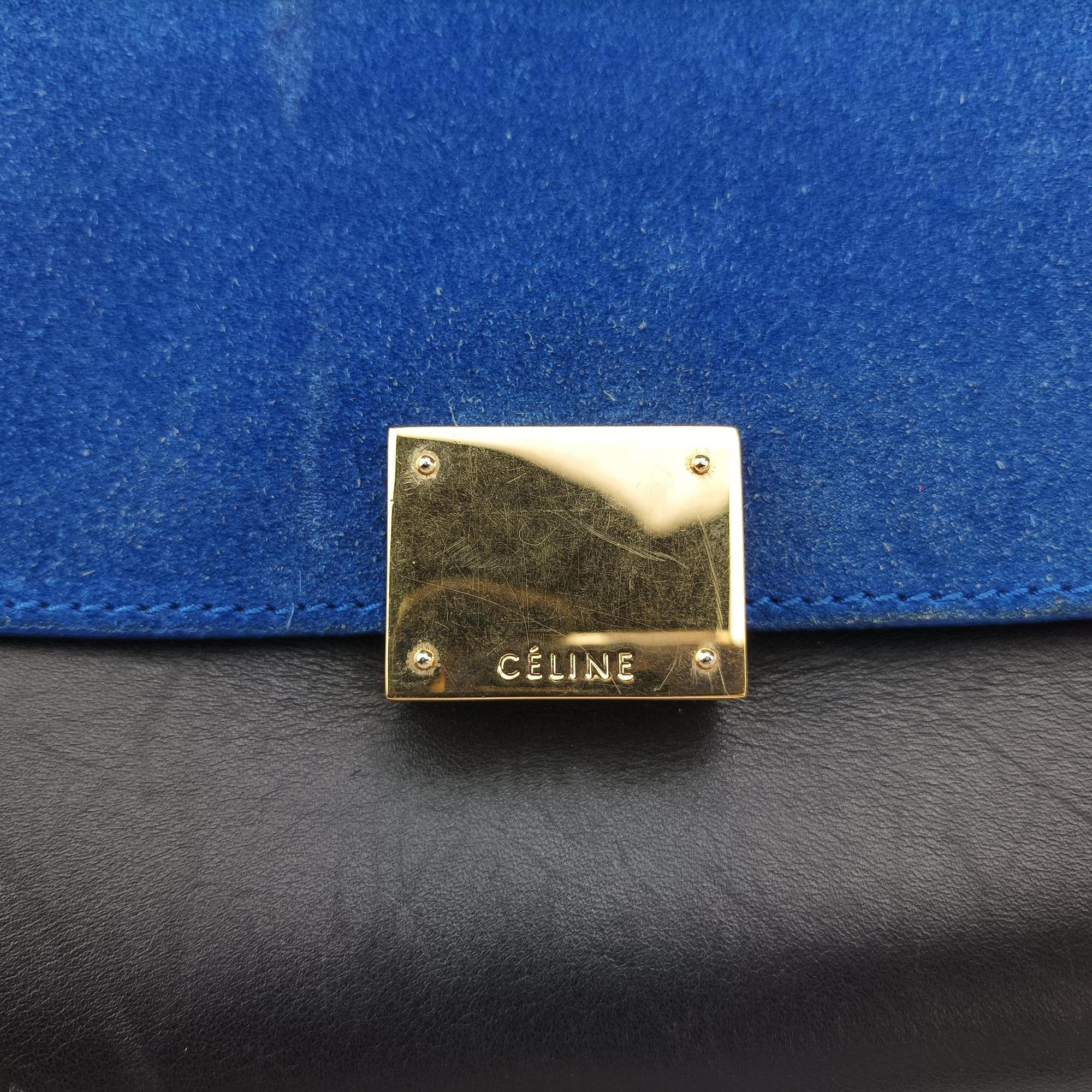 Vintage Celine Trapeze Blue ×beige ×Black Suede × leather  shoulderbag | stylenewstar