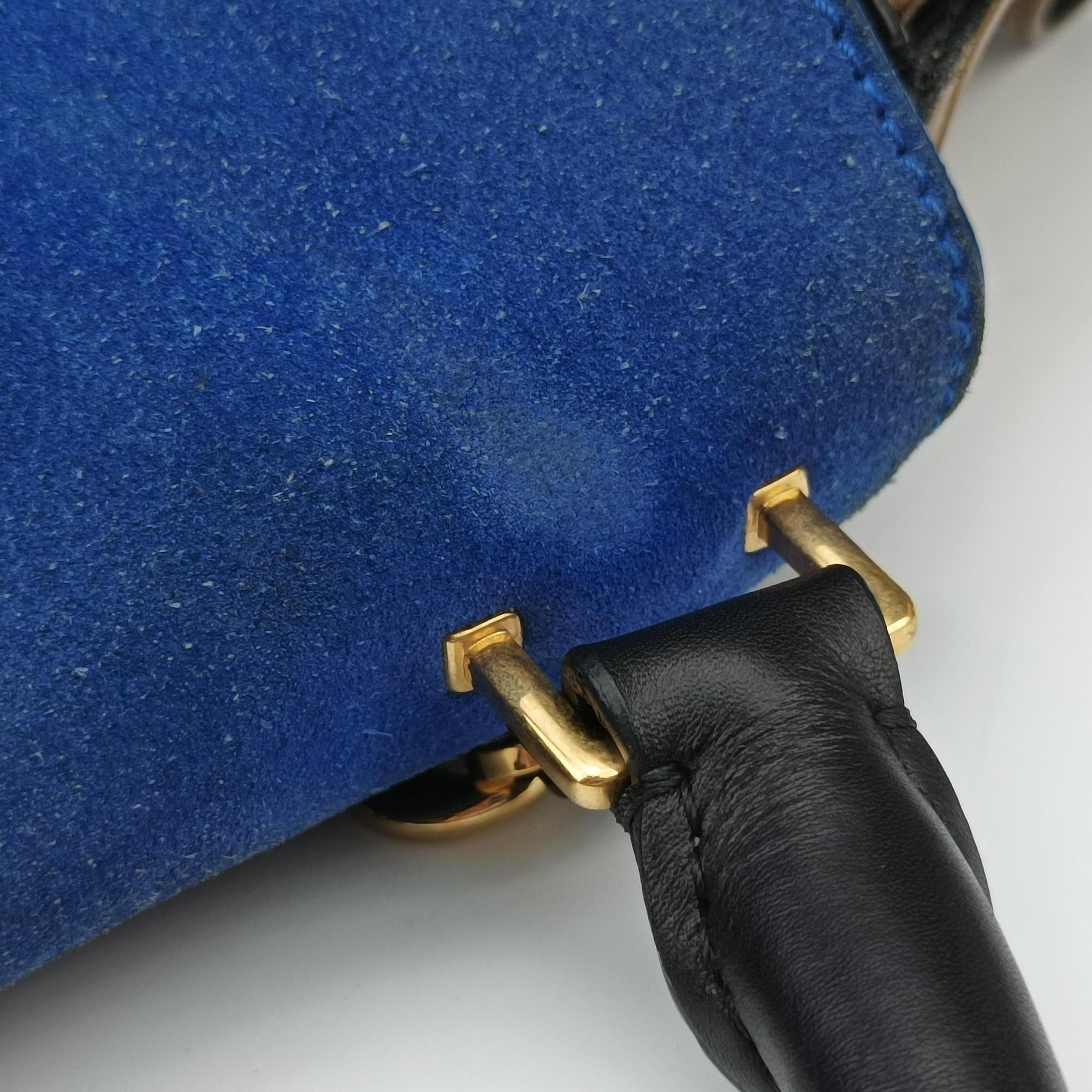 Vintage Celine Trapeze Blue ×beige ×Black Suede × leather  shoulderbag | stylenewstar