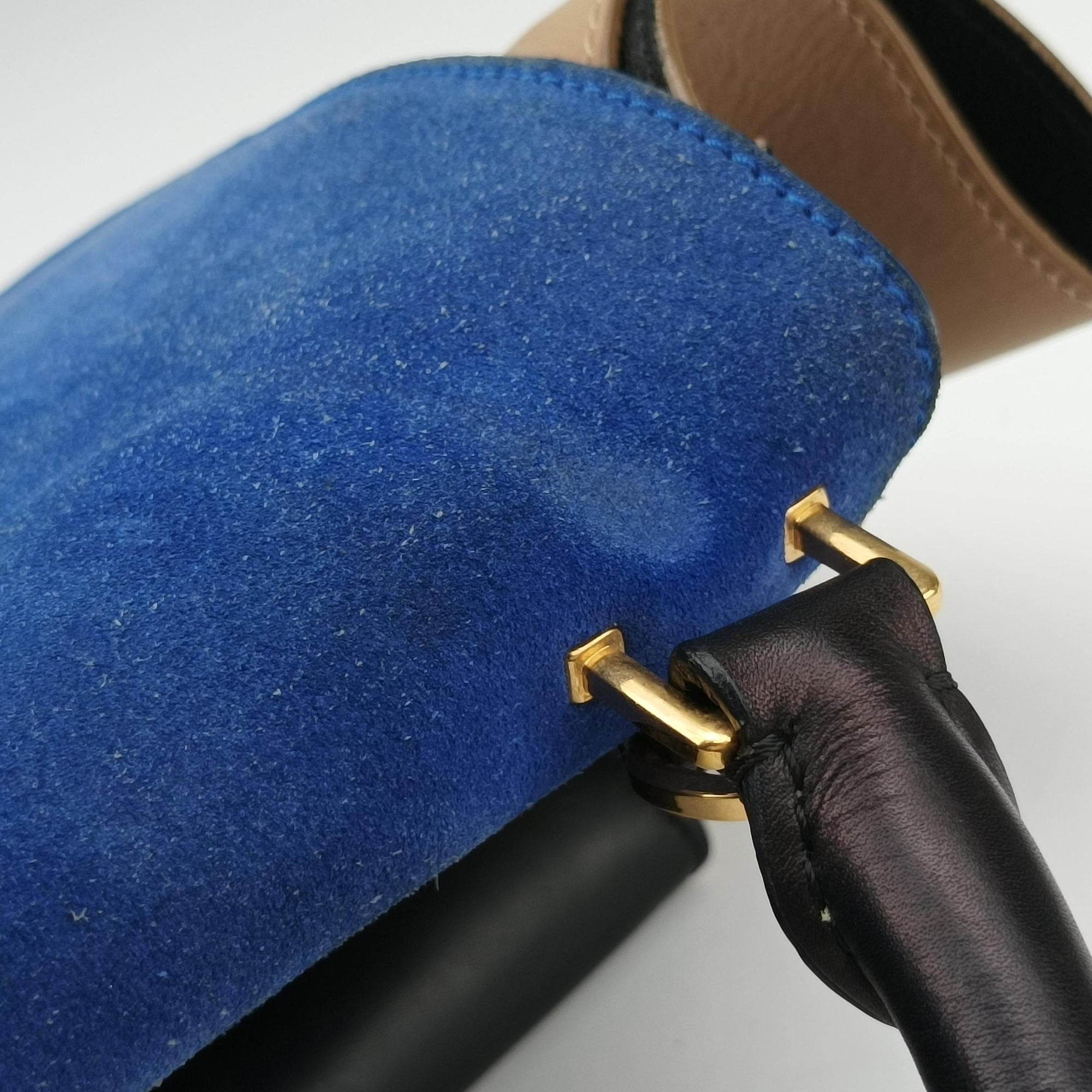 Vintage Celine Trapeze Blue ×beige ×Black Suede × leather  shoulderbag | stylenewstar