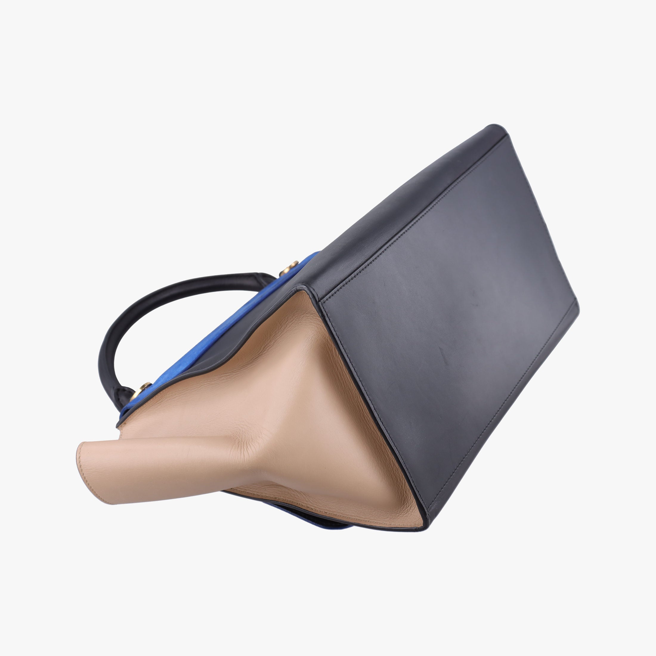 Vintage Celine Trapeze Blue ×beige ×Black Suede × leather  shoulderbag | stylenewstar