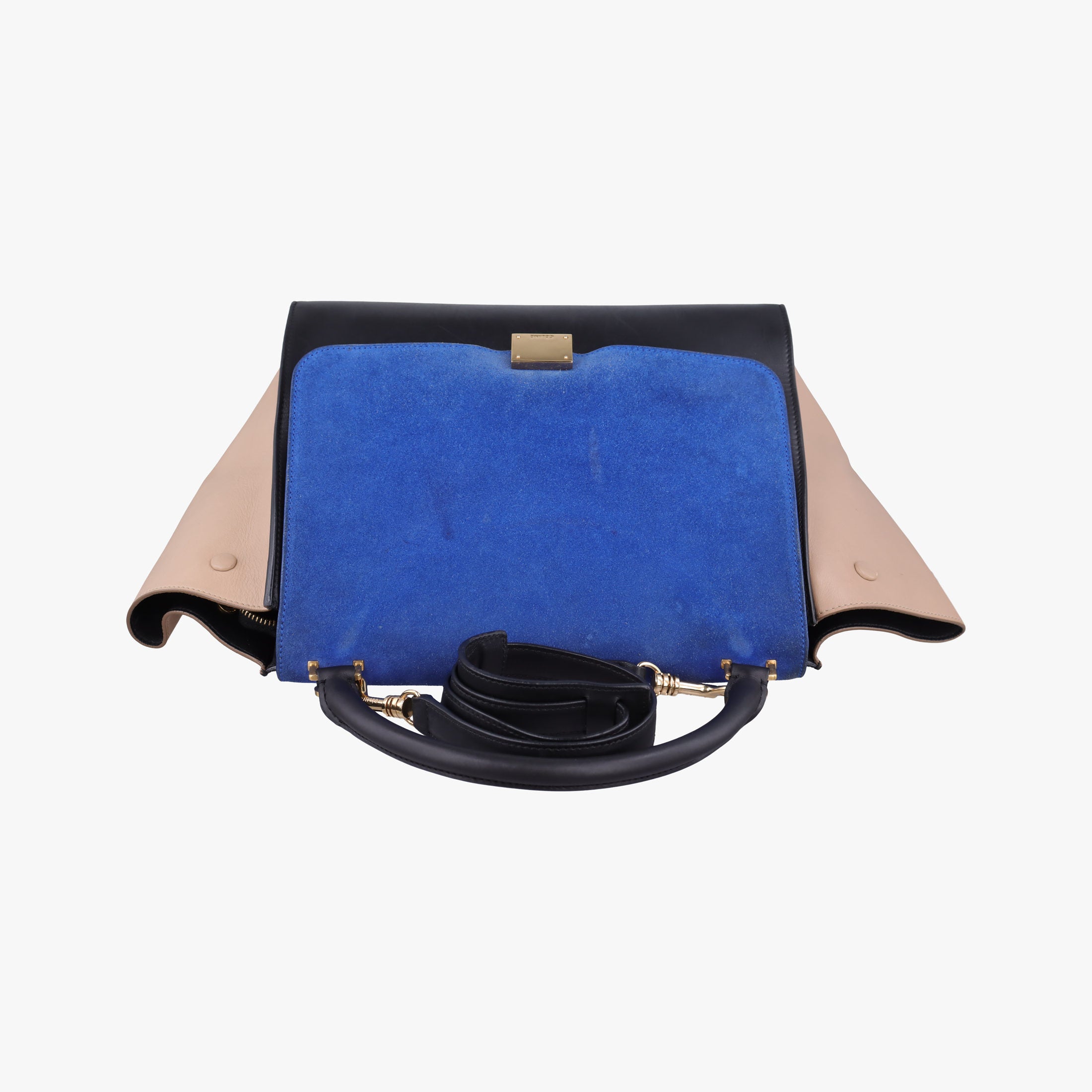 Vintage Celine Trapeze Blue ×beige ×Black Suede × leather  shoulderbag | stylenewstar