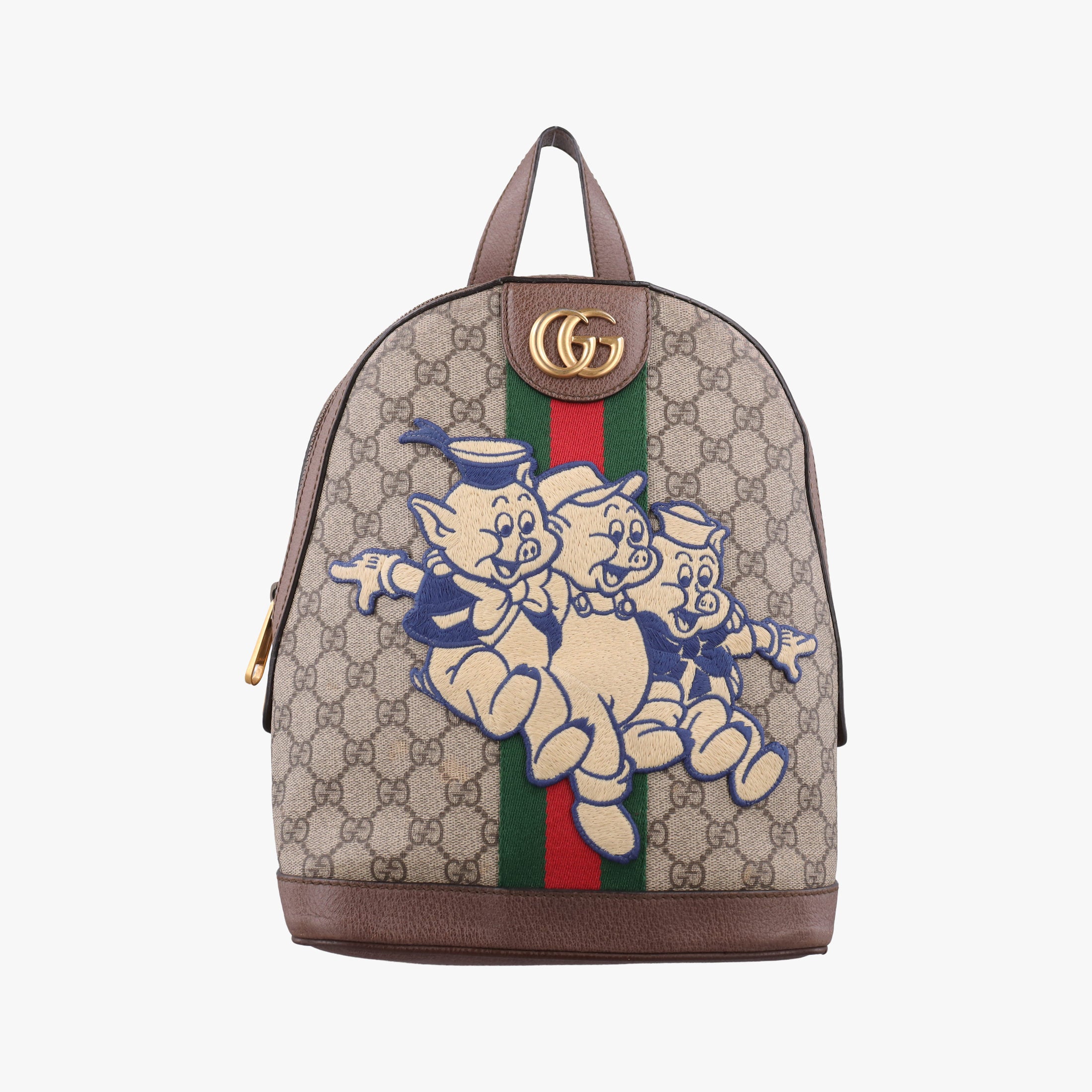 Pre-owned Gucci The Three Little Pigs Brown PVC coated canvas×leather 552884 backpack/rucksack | stylenewstar