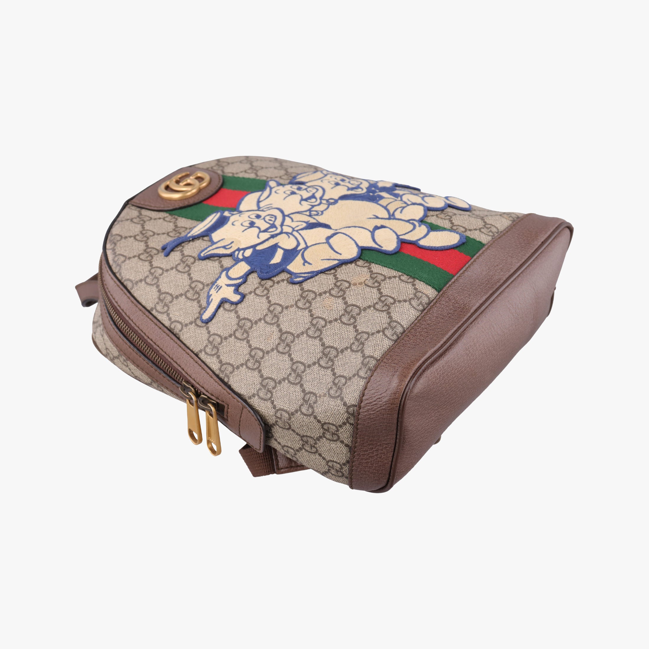 Pre-owned Gucci The Three Little Pigs Brown PVC coated canvas×leather 552884 backpack/rucksack | stylenewstar
