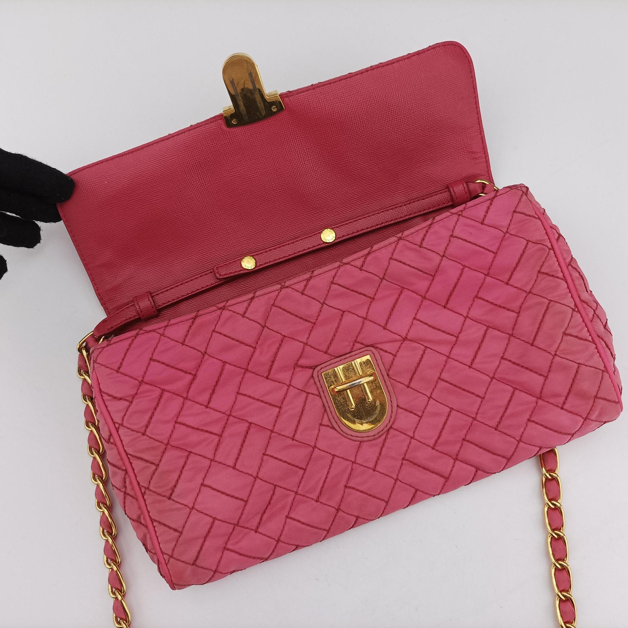Pre-owned Prada Chain Quilting Flap Pink nylon  shoulderbag | stylenewstar