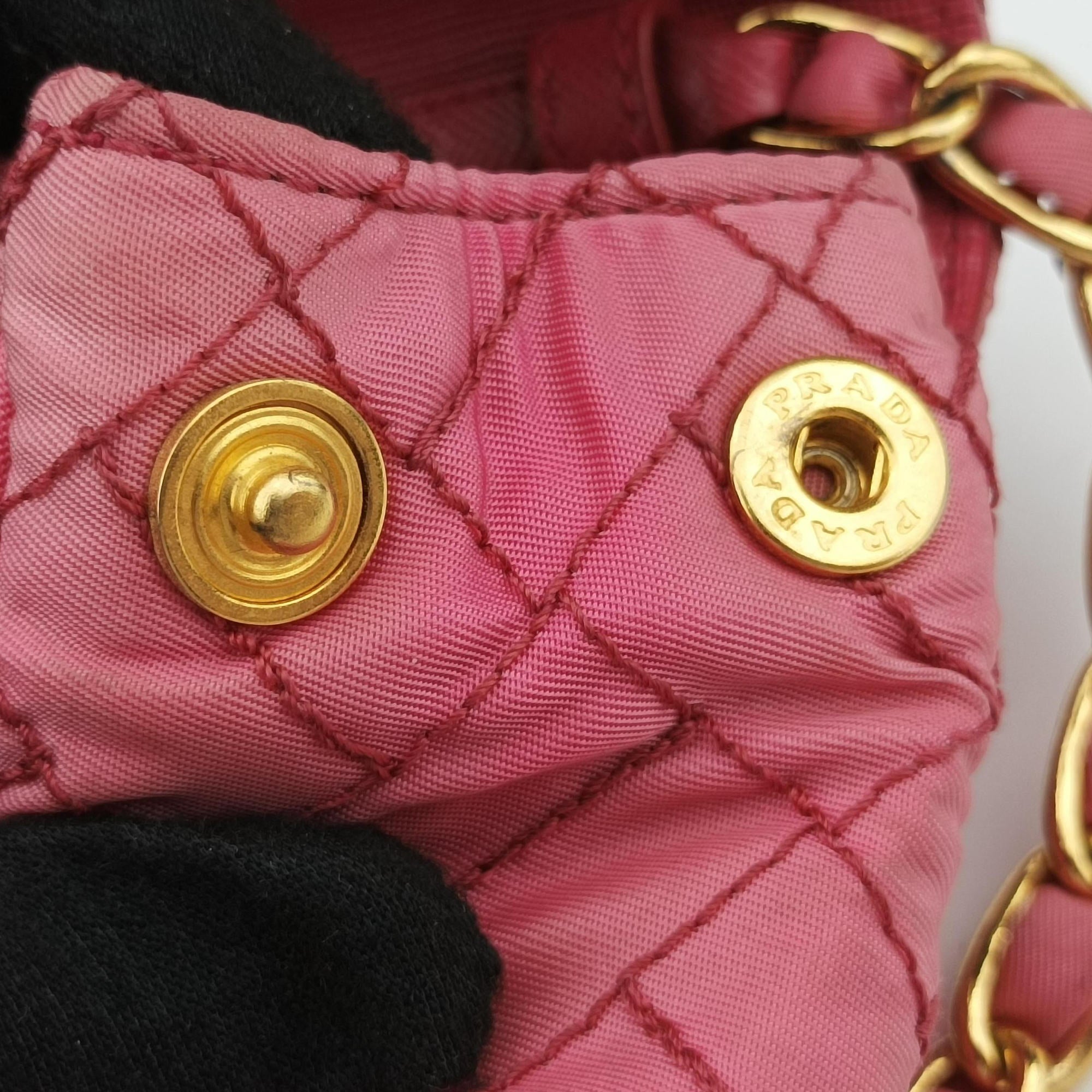 Pre-owned Prada Chain Quilting Flap Pink nylon  shoulderbag | stylenewstar