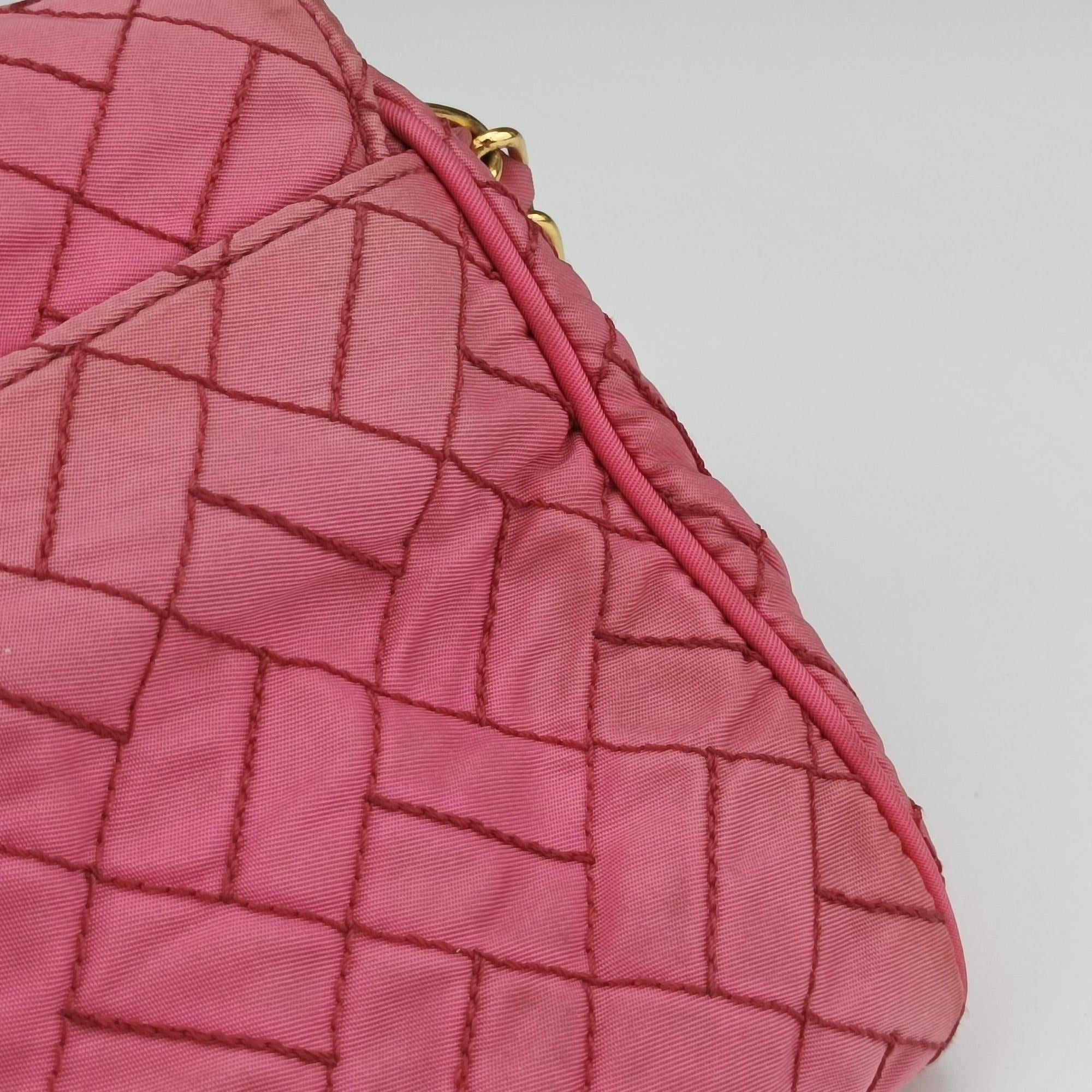Pre-owned Prada Chain Quilting Flap Pink nylon  shoulderbag | stylenewstar