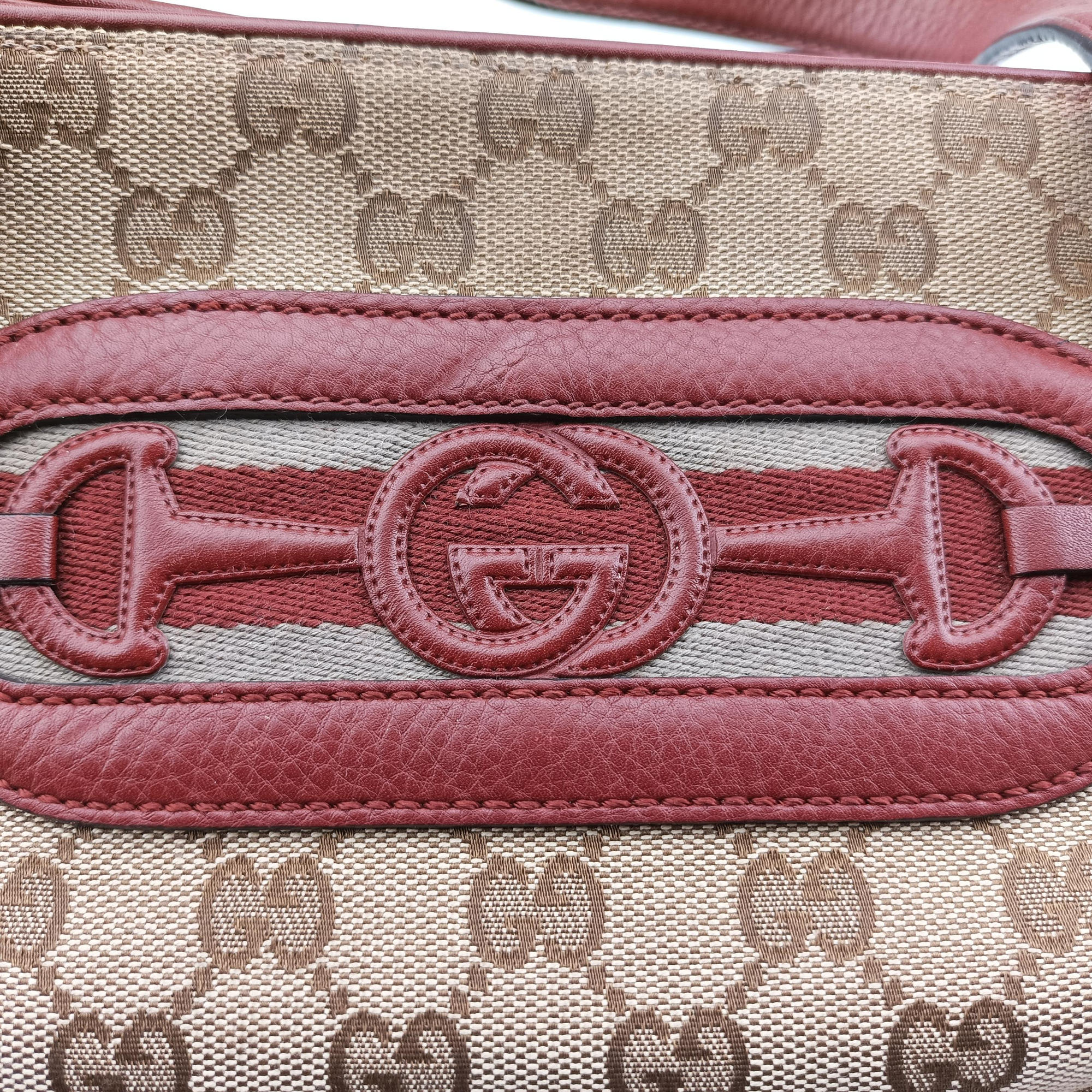 Pre-owned Gucci GG Canvas Sherry Red×Beige canvas×leather 296850 handbag | stylenewstar