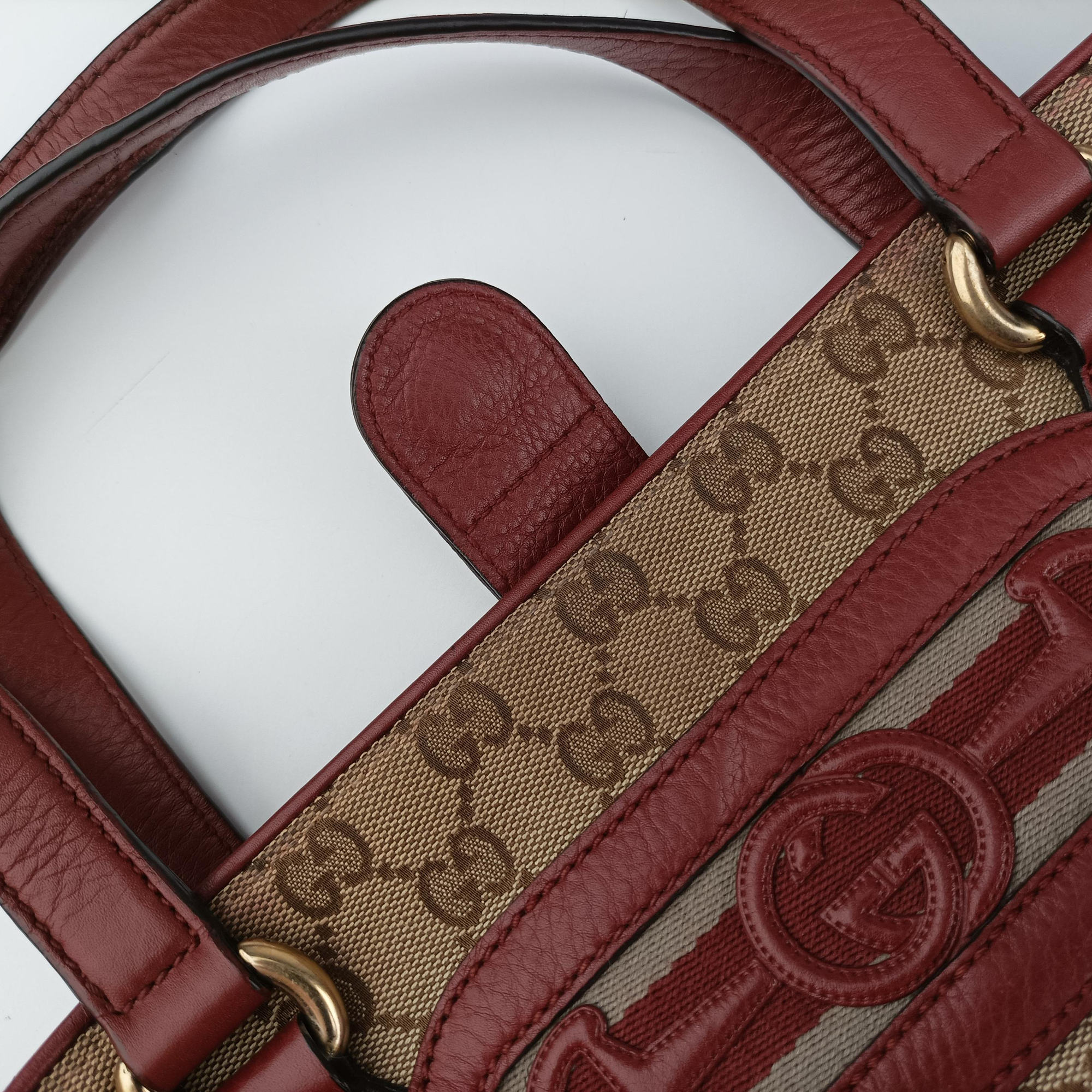 Pre-owned Gucci GG Canvas Sherry Red×Beige canvas×leather 296850 handbag | stylenewstar