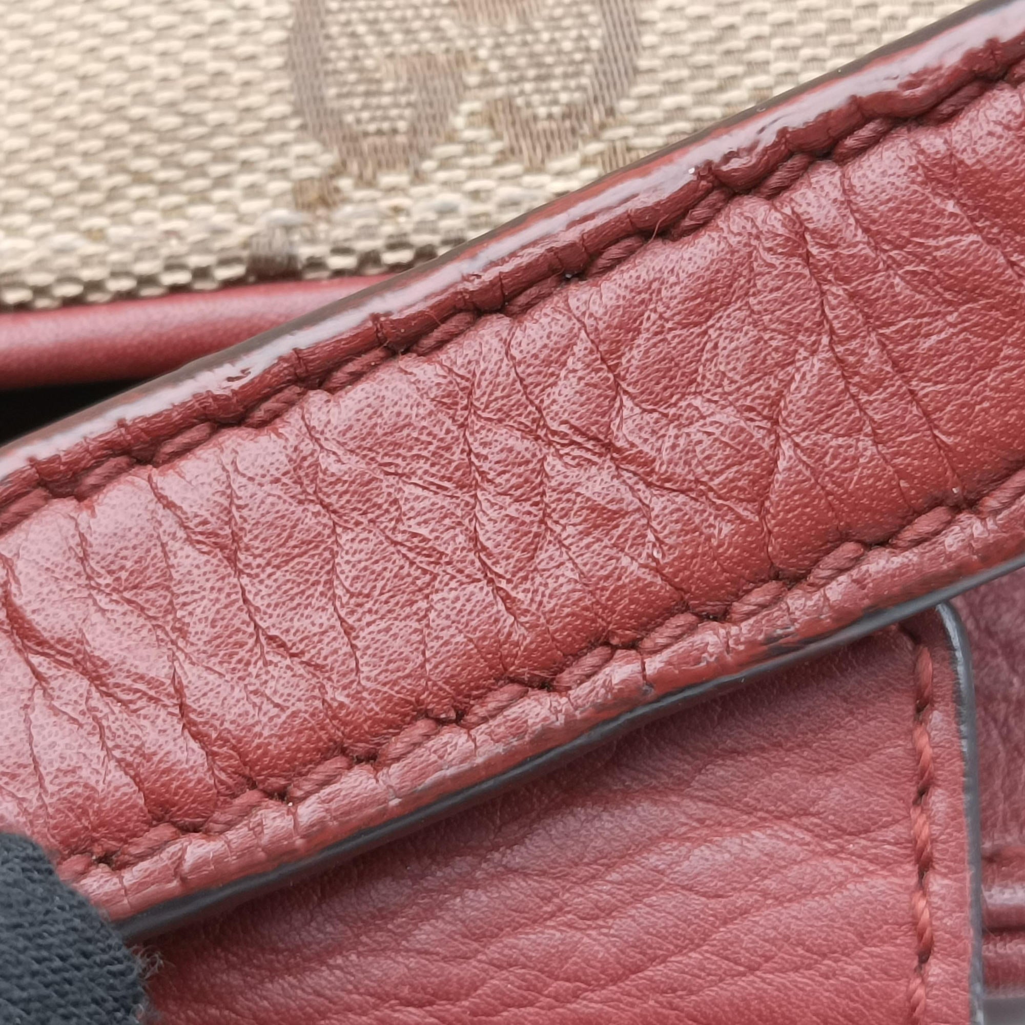 Pre-owned Gucci GG Canvas Sherry Red×Beige canvas×leather 296850 handbag | stylenewstar