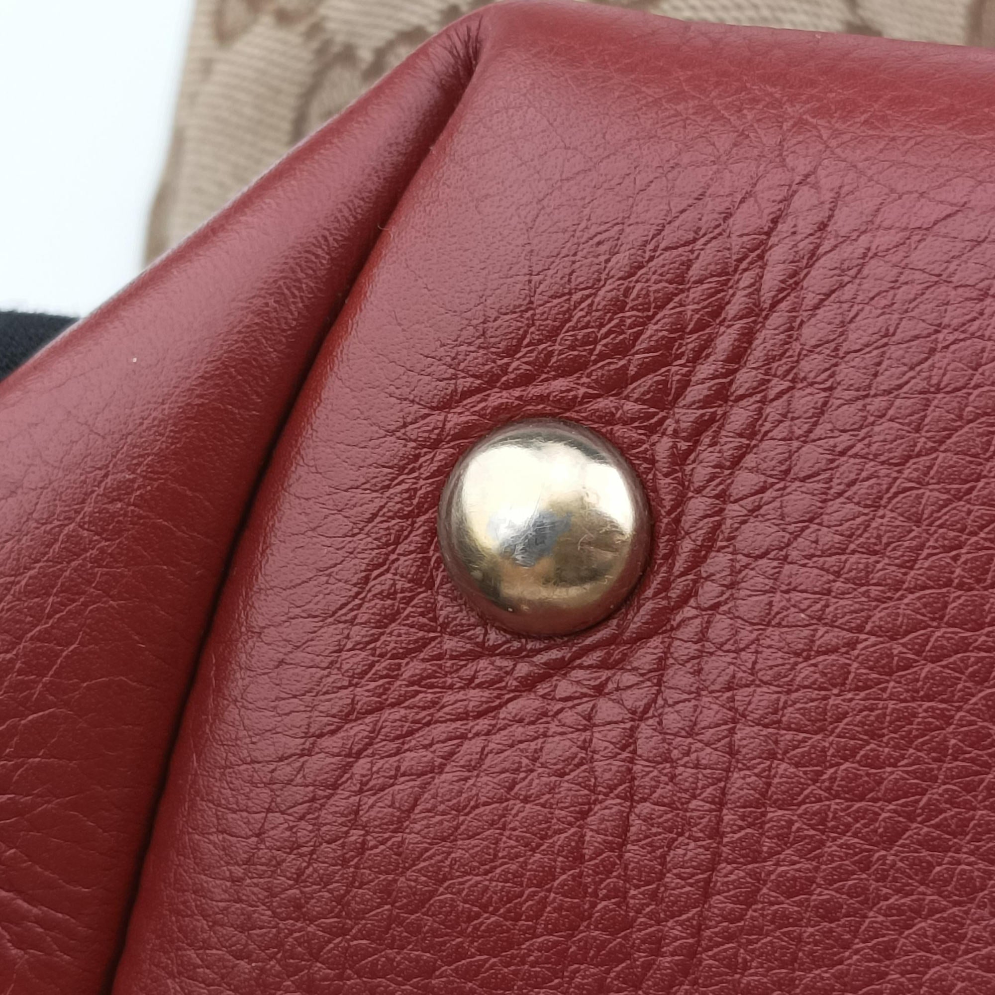 Pre-owned Gucci GG Canvas Sherry Red×Beige canvas×leather 296850 handbag | stylenewstar