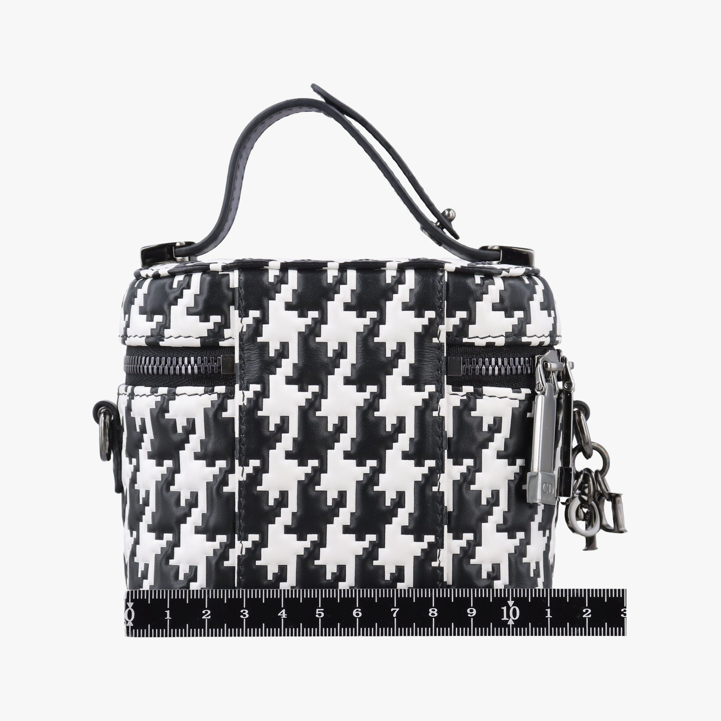 Pre-owned Christian Dior Houndstooth vanity bag Black and White Leather  shoulderbag | stylenewstar