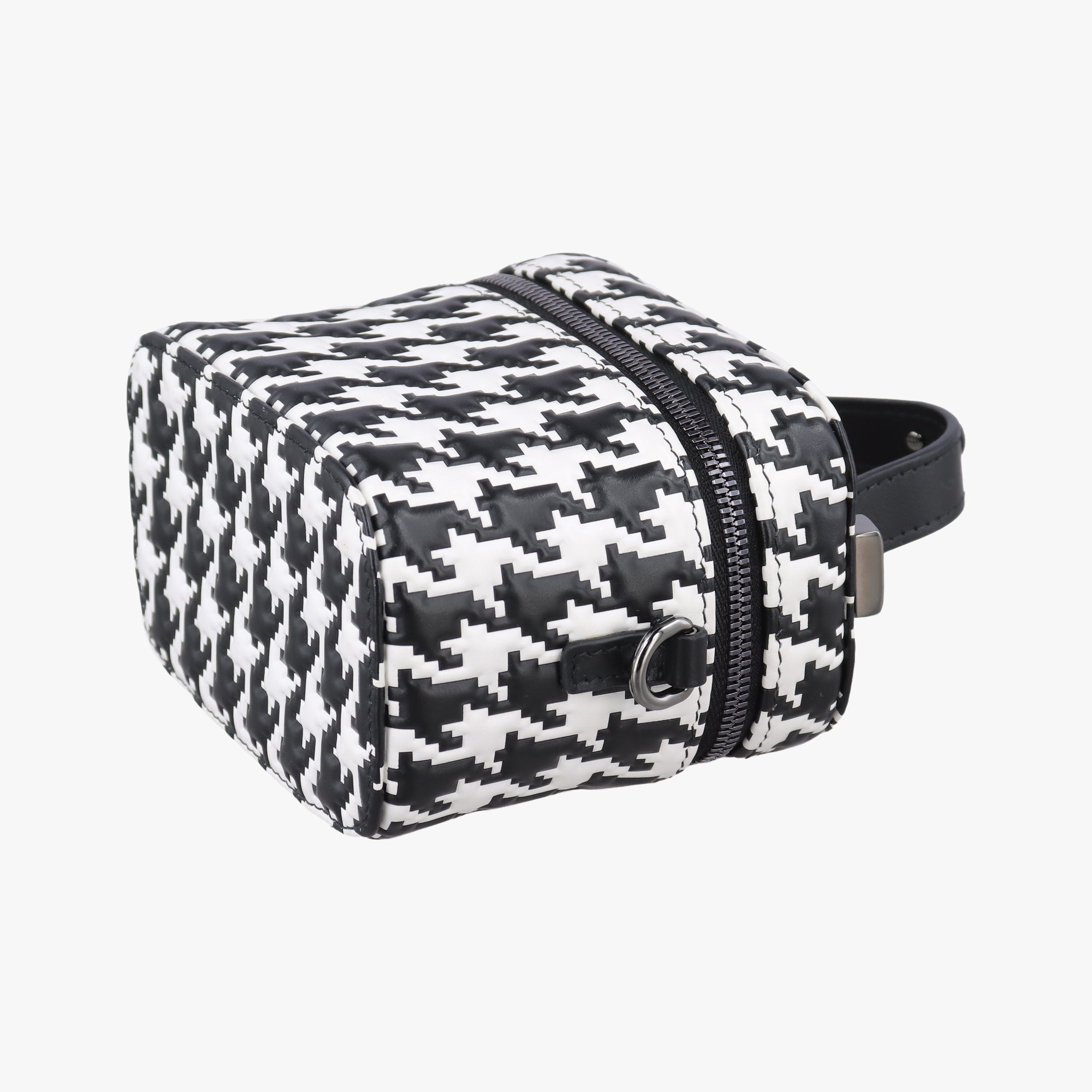 Pre-owned Christian Dior Houndstooth vanity bag Black and White Leather  shoulderbag | stylenewstar