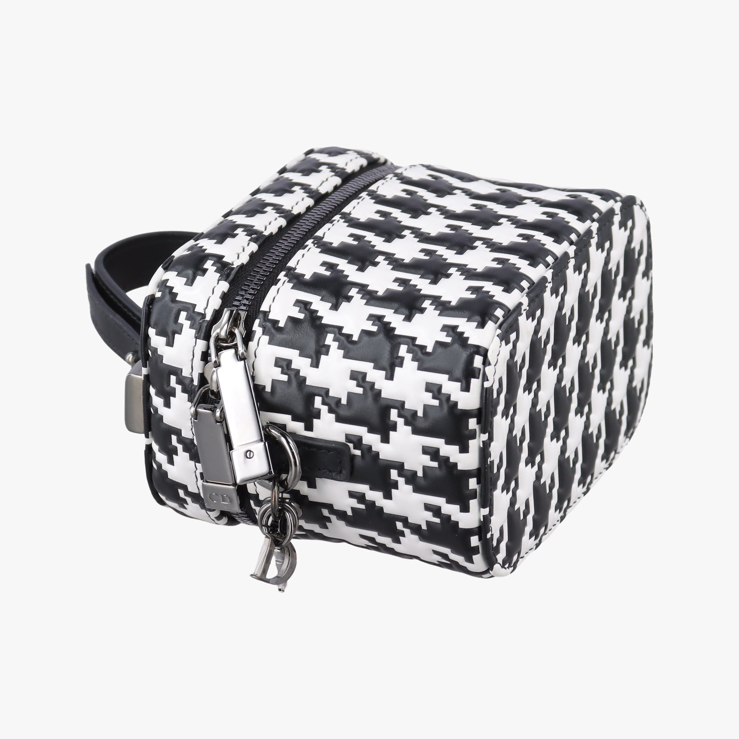 Pre-owned Christian Dior Houndstooth vanity bag Black and White Leather  shoulderbag | stylenewstar