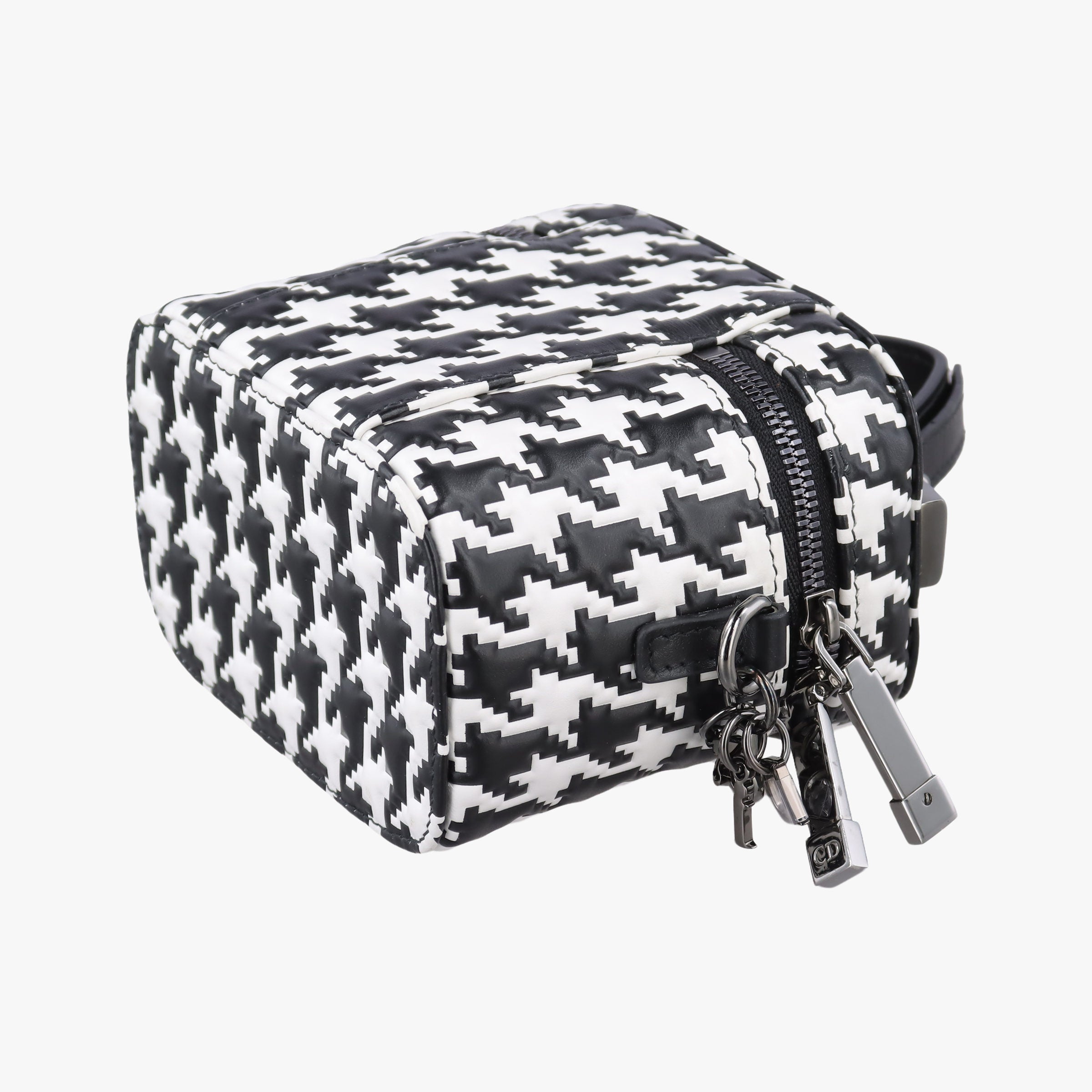 Pre-owned Christian Dior Houndstooth vanity bag Black and White Leather  shoulderbag | stylenewstar