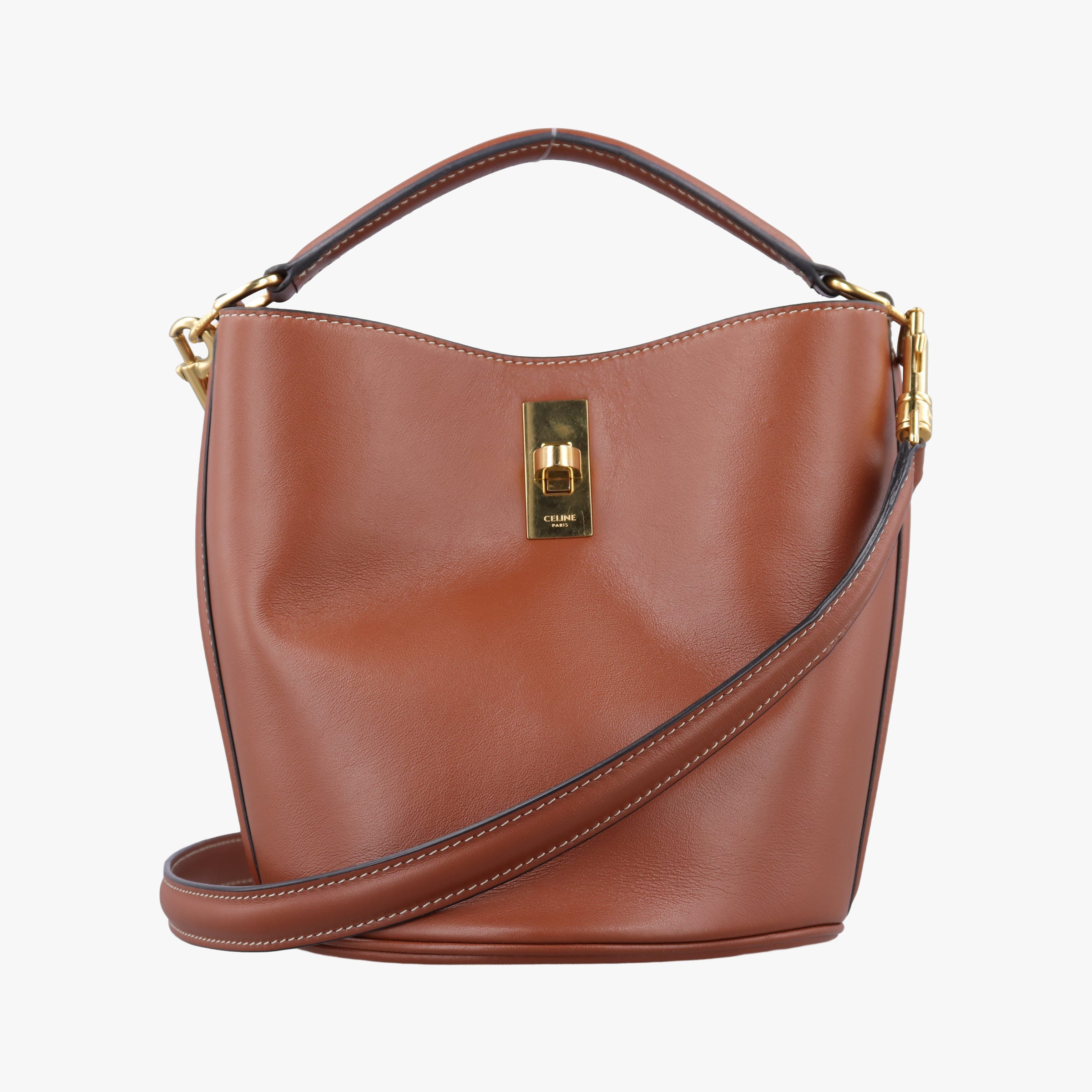 Pre-owned Celine Bucket 16 Brown Leather 195573 shoulderbag | stylenewstar