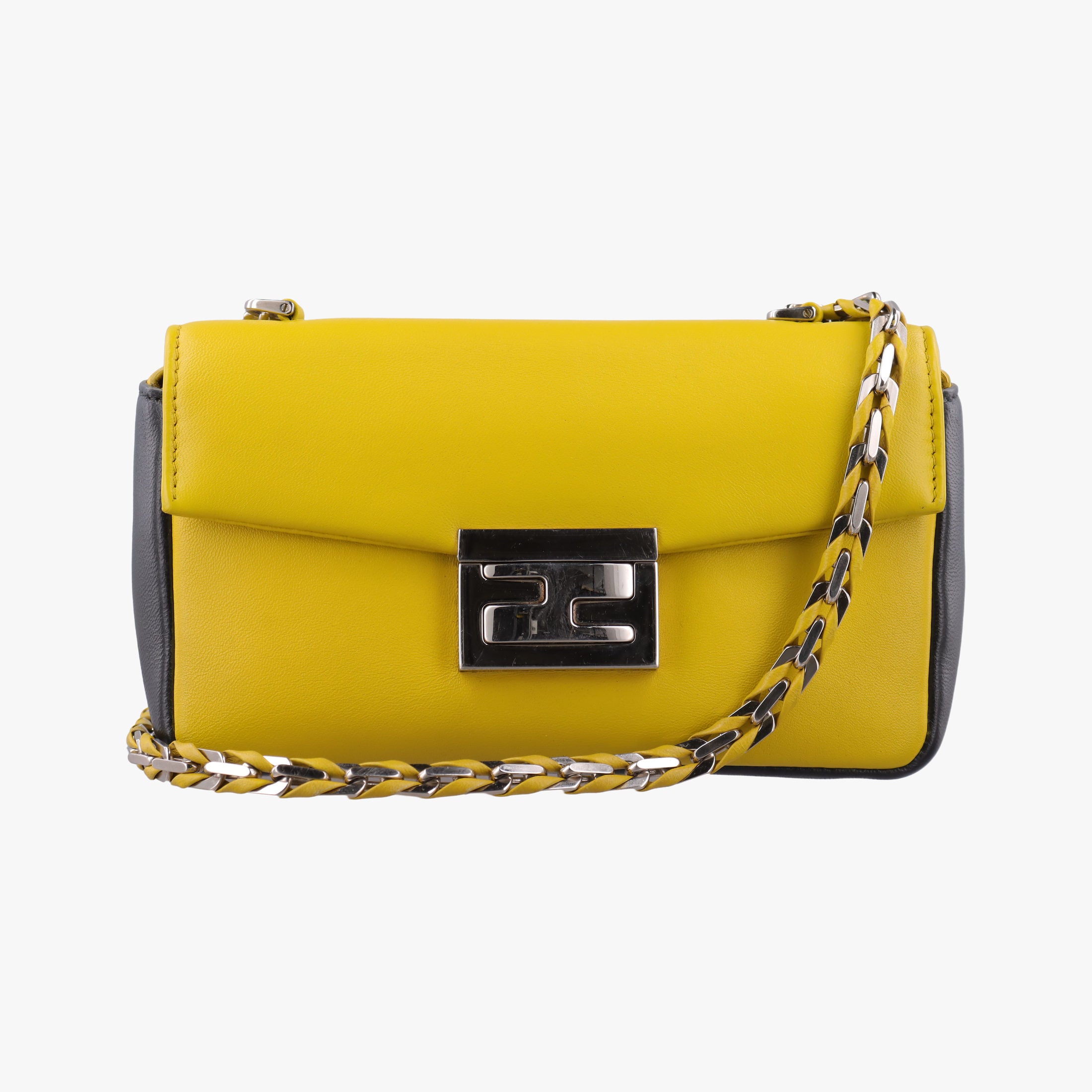 Pre-owned Fendi Mini Be Baguette Yellow × Black Leather 8M0315 shoulderbag | stylenewstar