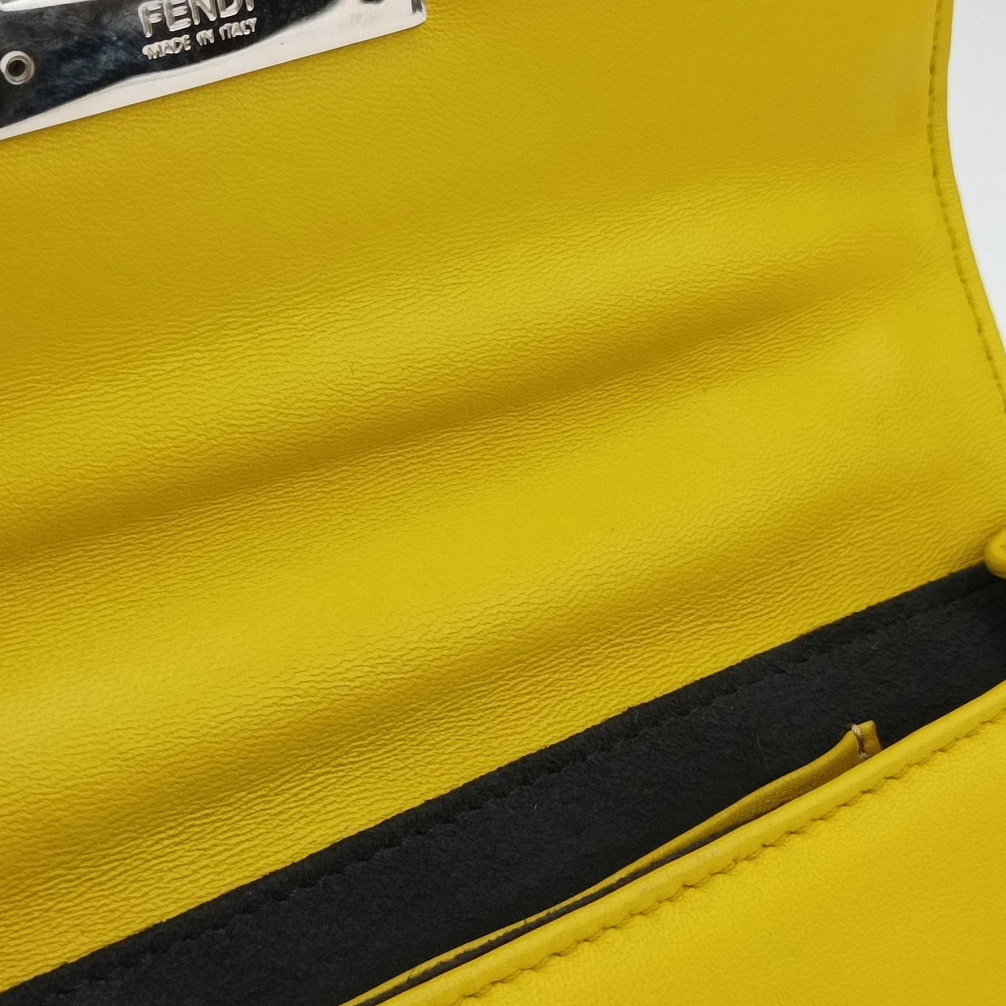 Pre-owned Fendi Mini Be Baguette Yellow × Black Leather 8M0315 shoulderbag | stylenewstar