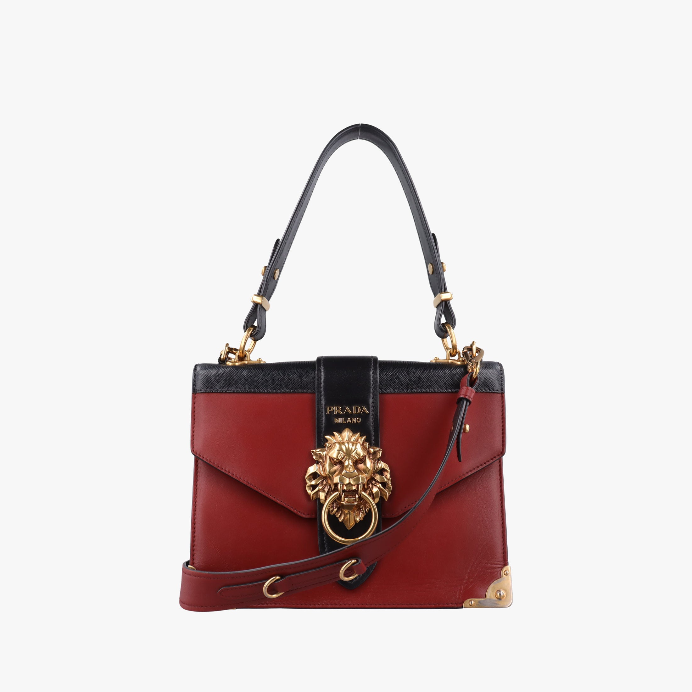Pre-owned Prada Animalier Cahier Lions Head Black×Red Leather 1BD089 shoulderbag | stylenewstar
