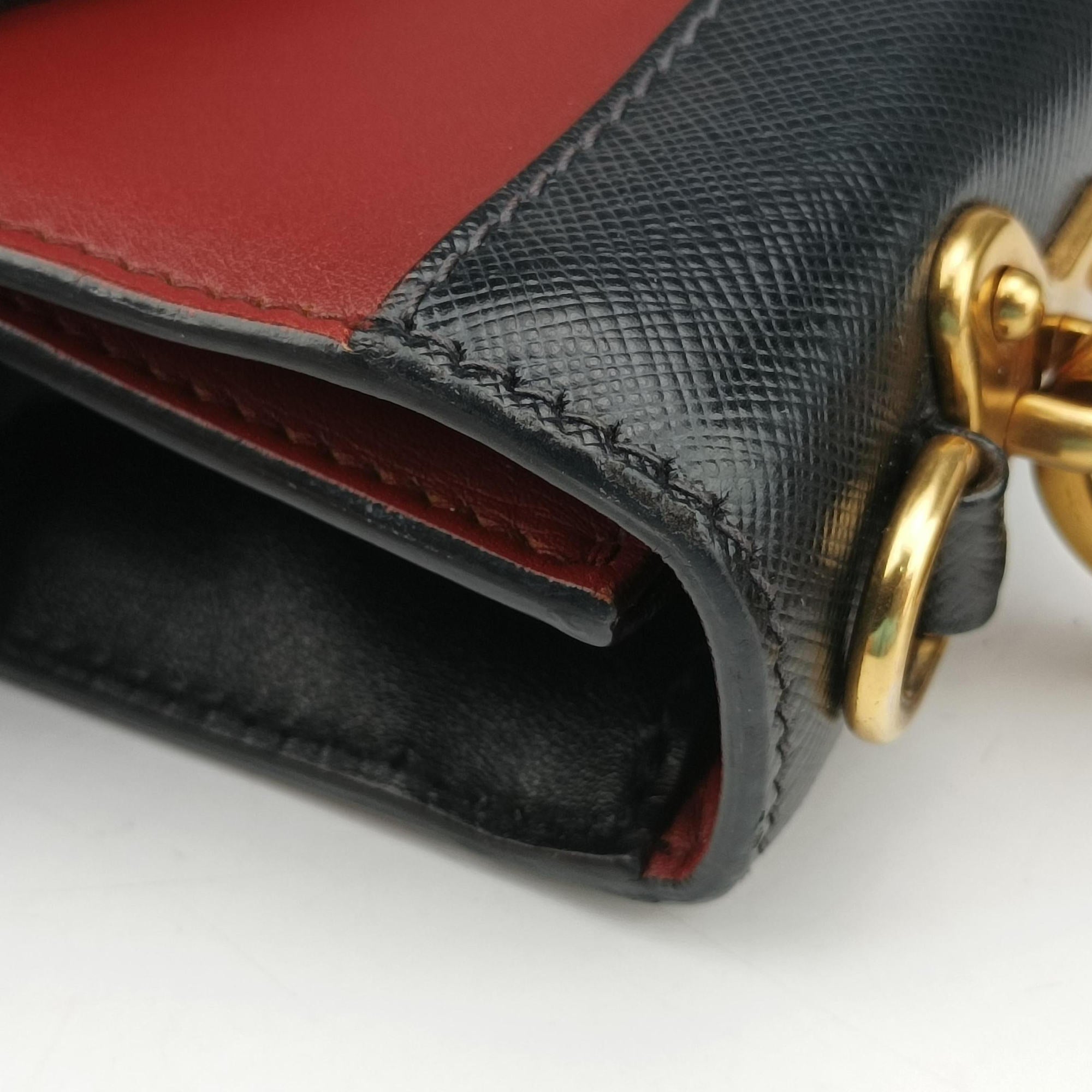 Pre-owned Prada Animalier Cahier Lions Head Black×Red Leather 1BD089 shoulderbag | stylenewstar
