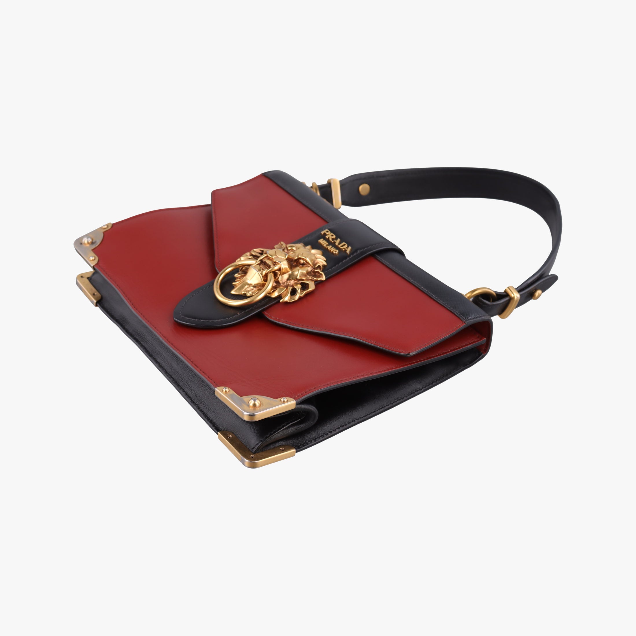 Pre-owned Prada Animalier Cahier Lions Head Black×Red Leather 1BD089 shoulderbag | stylenewstar
