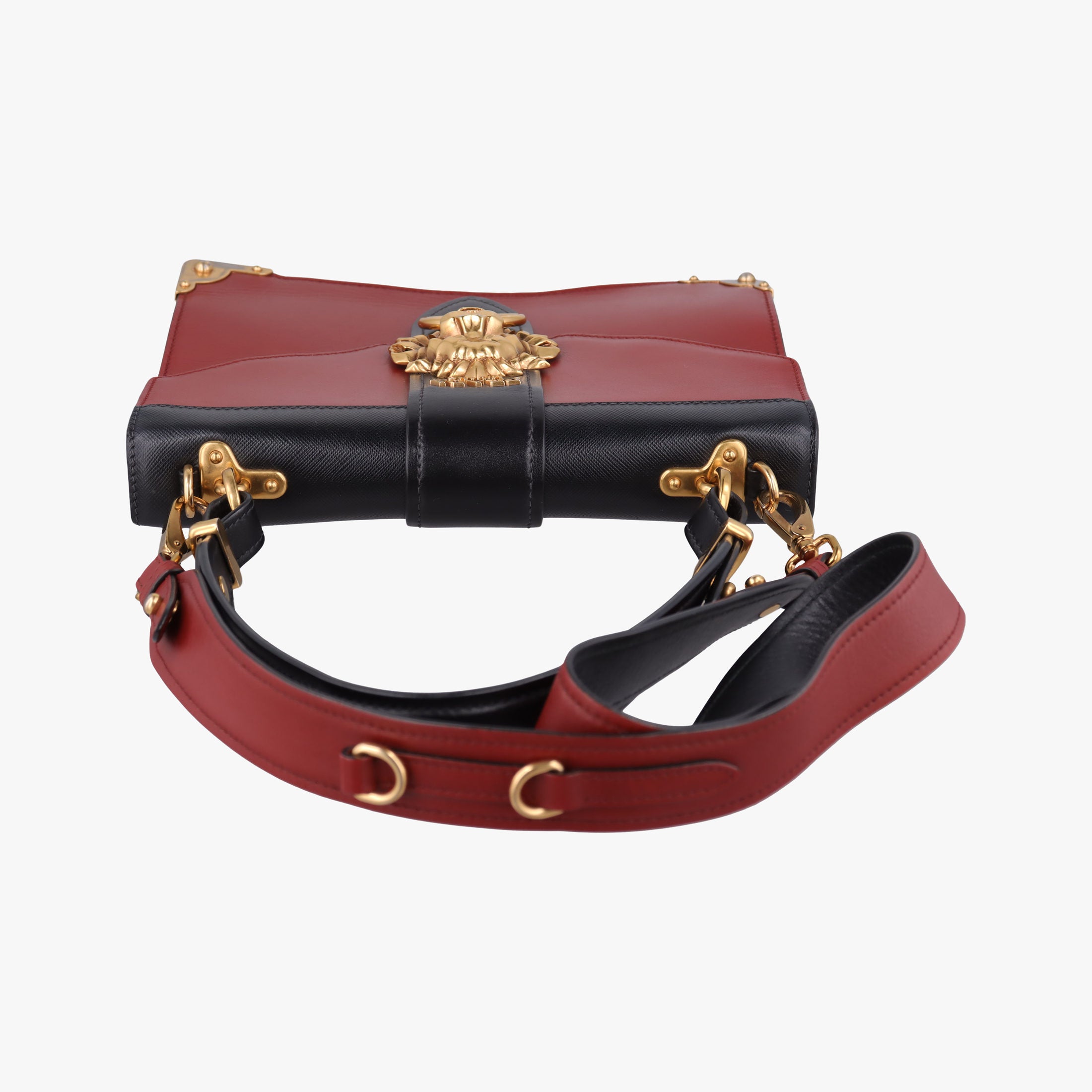 Pre-owned Prada Animalier Cahier Lions Head Black×Red Leather 1BD089 shoulderbag | stylenewstar