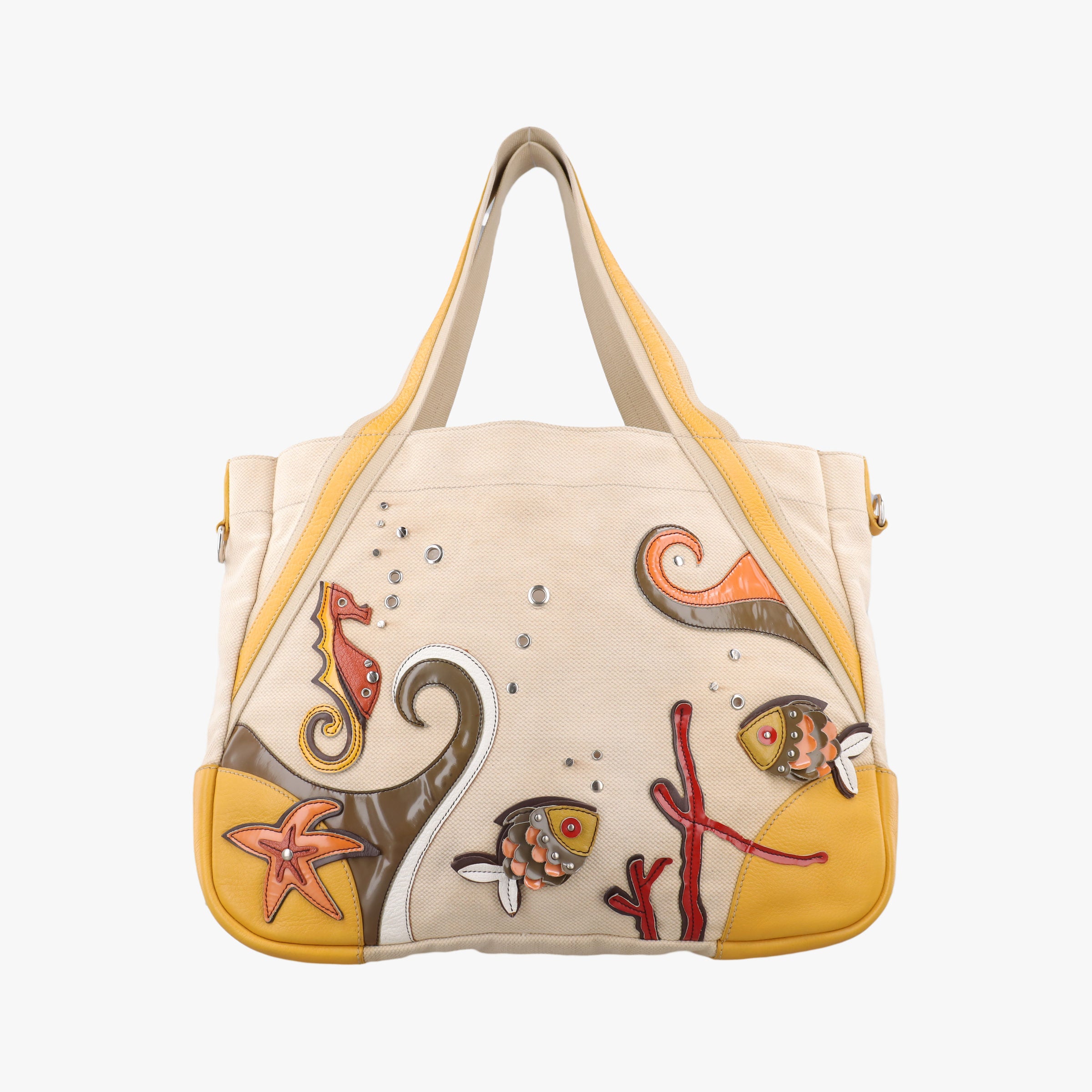 Secondhand Prada Tote bag Beige x Yellowe x multi Canvas x Leather  handbag | stylenewstar
