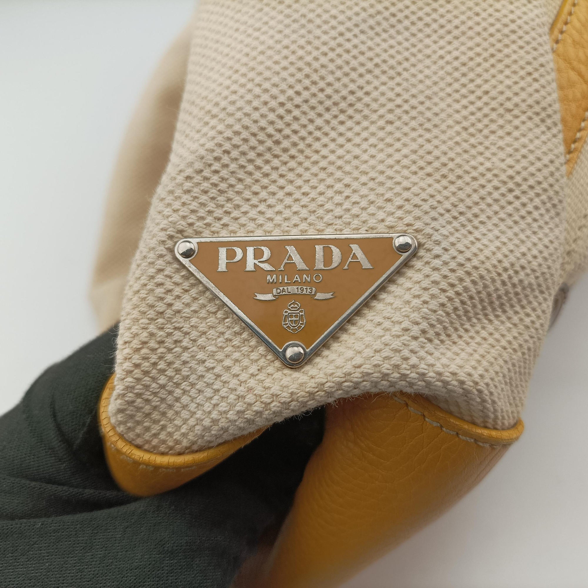 Secondhand Prada Tote bag Beige x Yellowe x multi Canvas x Leather  handbag | stylenewstar