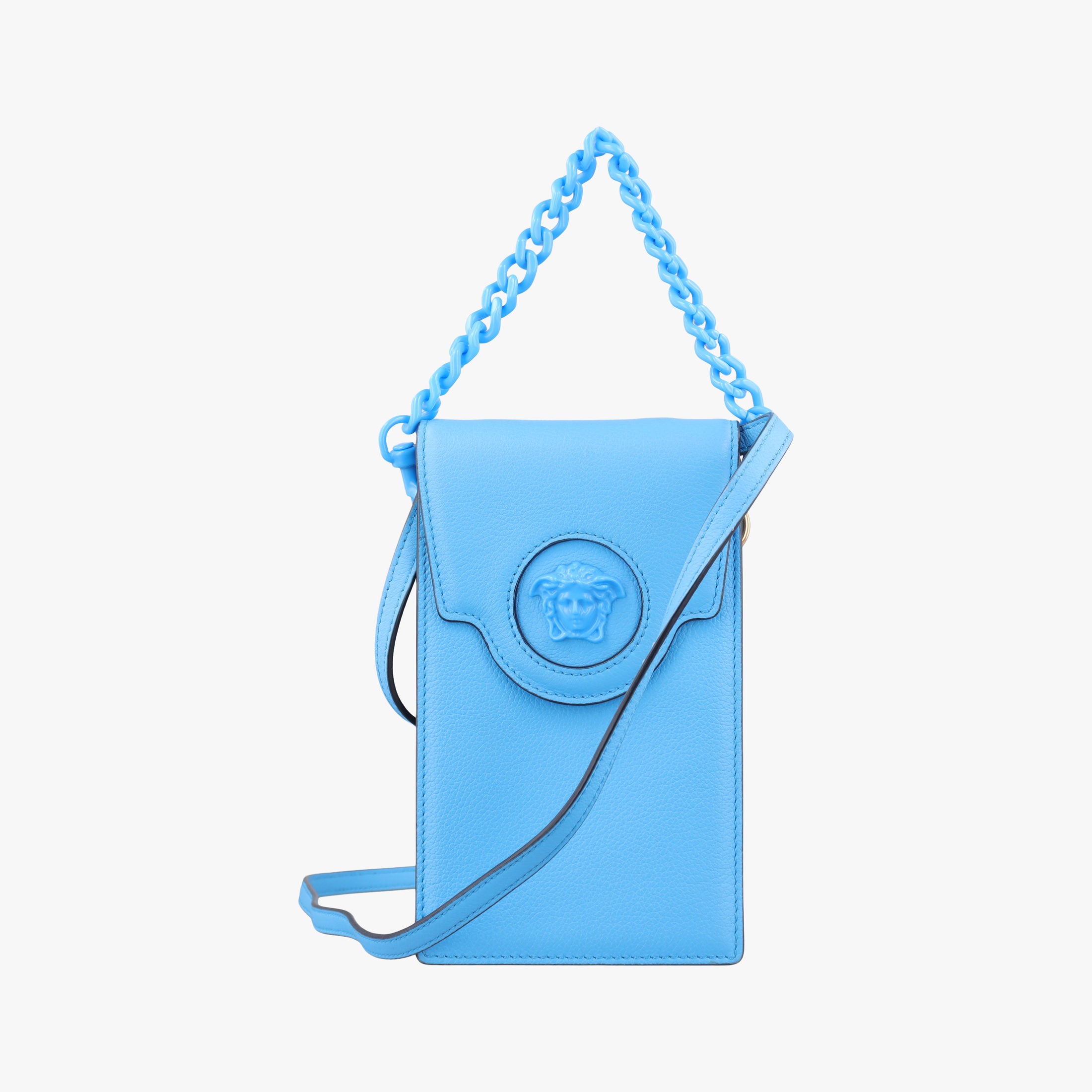Secondhand VERSACE Medusa phone bag Blue Leather  shoulderbag | stylenewstar