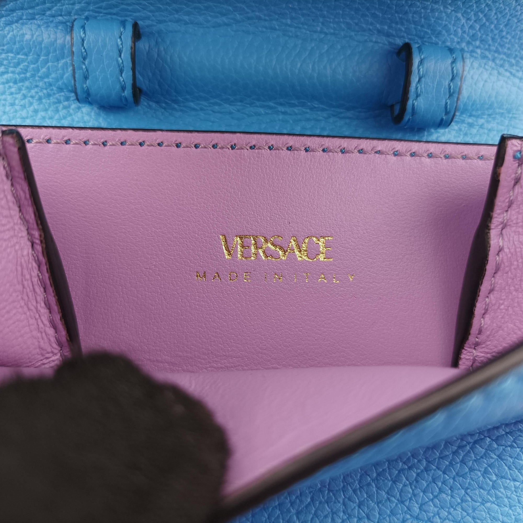 Secondhand VERSACE Medusa phone bag Blue Leather  shoulderbag | stylenewstar