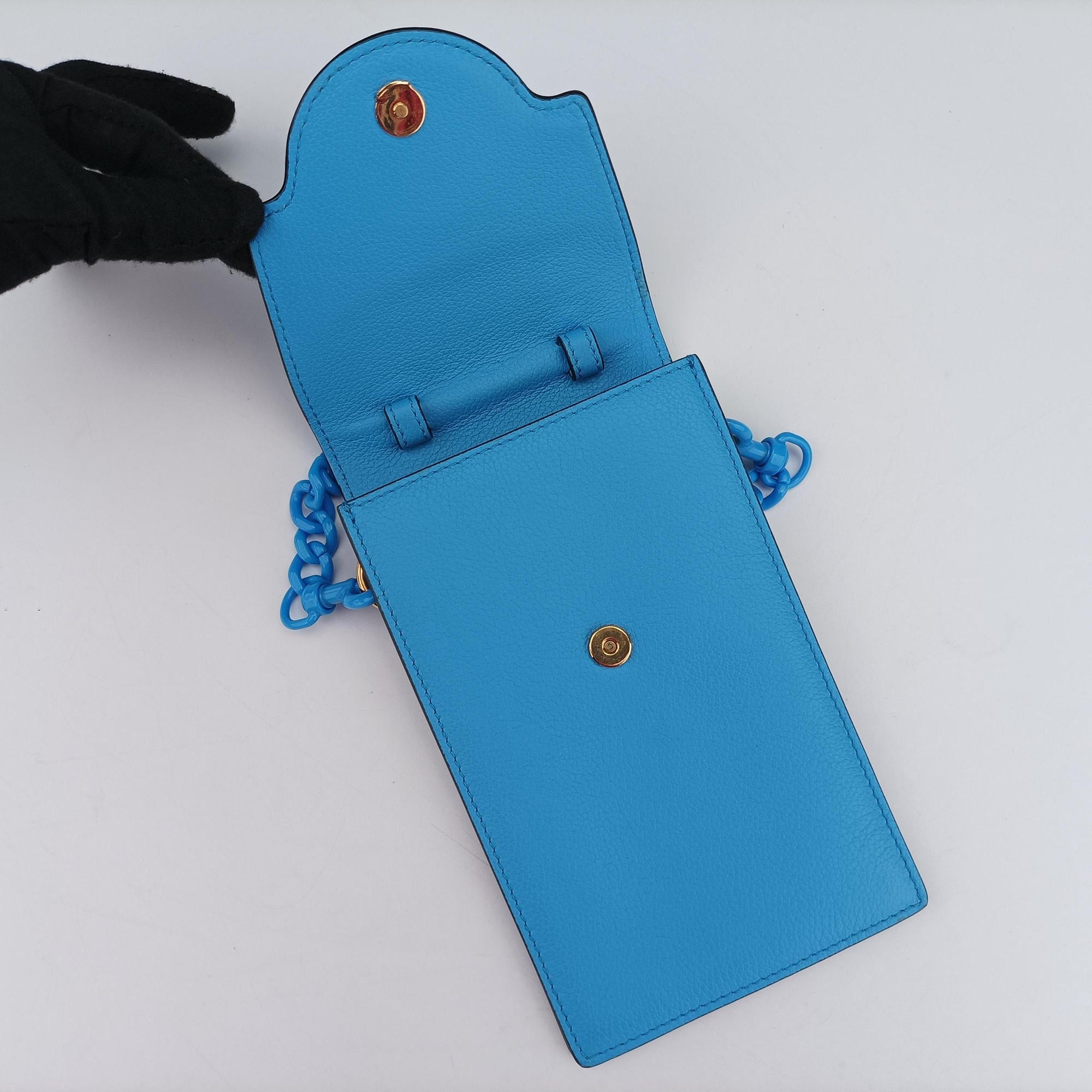 Secondhand VERSACE Medusa phone bag Blue Leather  shoulderbag | stylenewstar