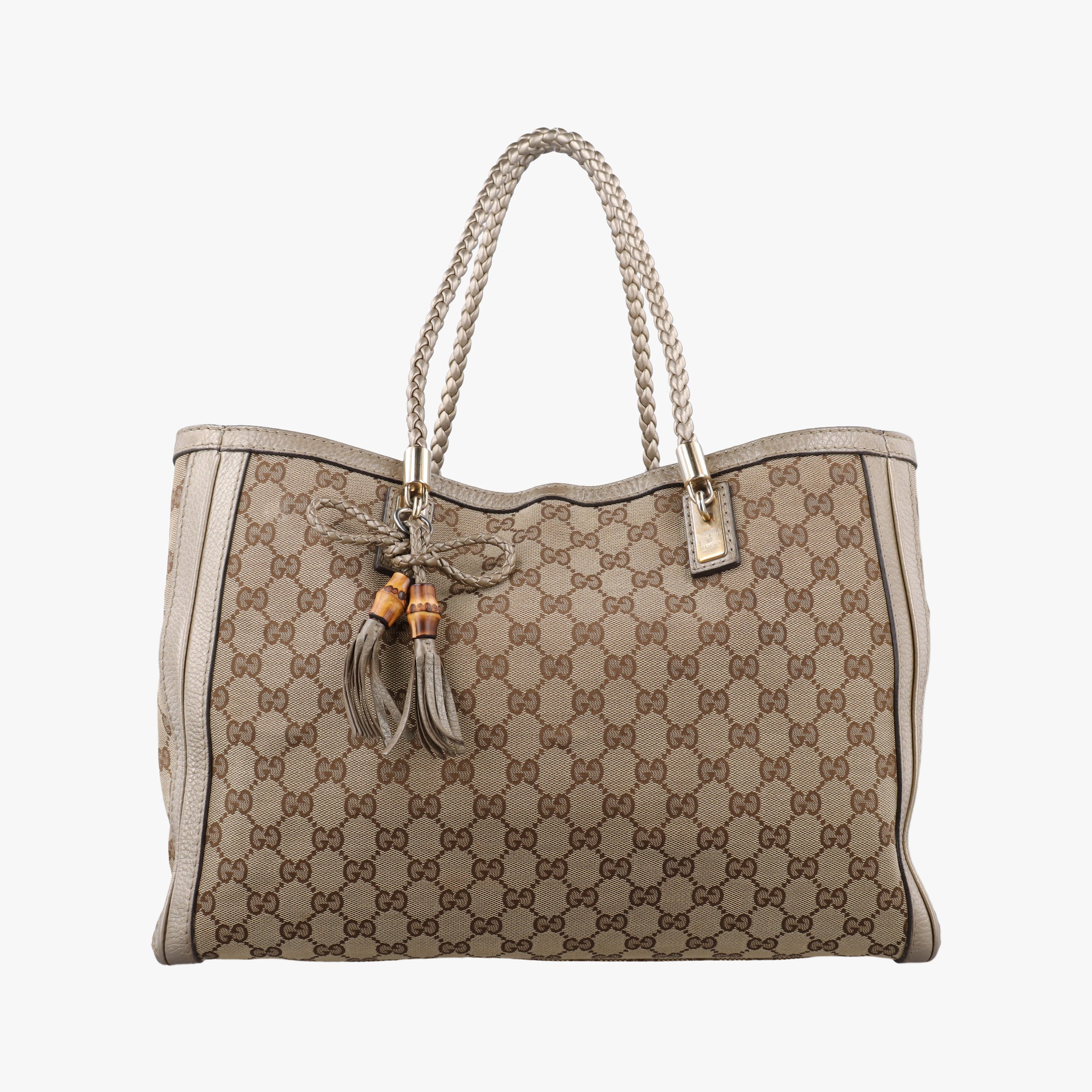 Pre-owned Gucci Bella Bamboo Tassel fringe khaki canvas×leather 269945 handbag | stylenewstar