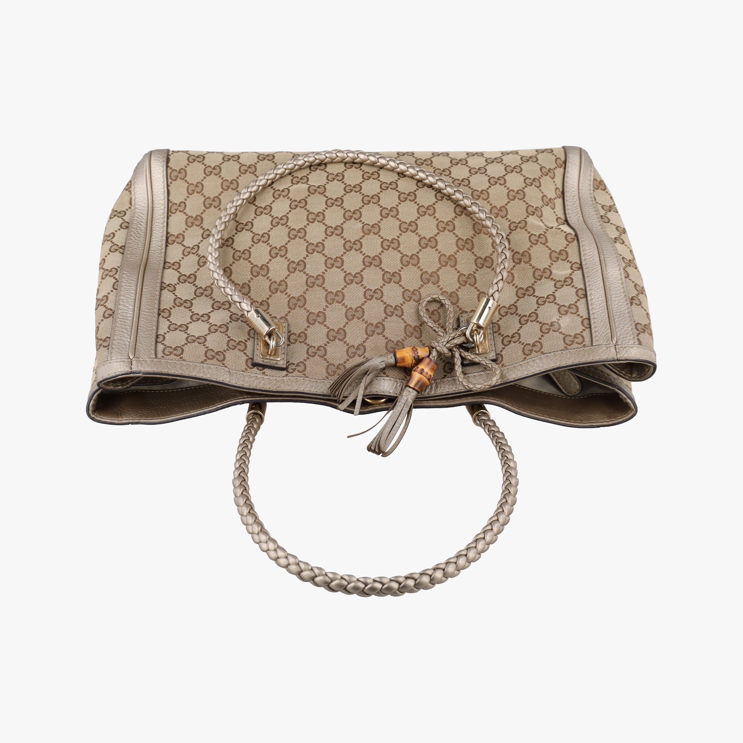 Pre-owned Gucci Bella Bamboo Tassel fringe khaki canvas×leather 269945 handbag | stylenewstar
